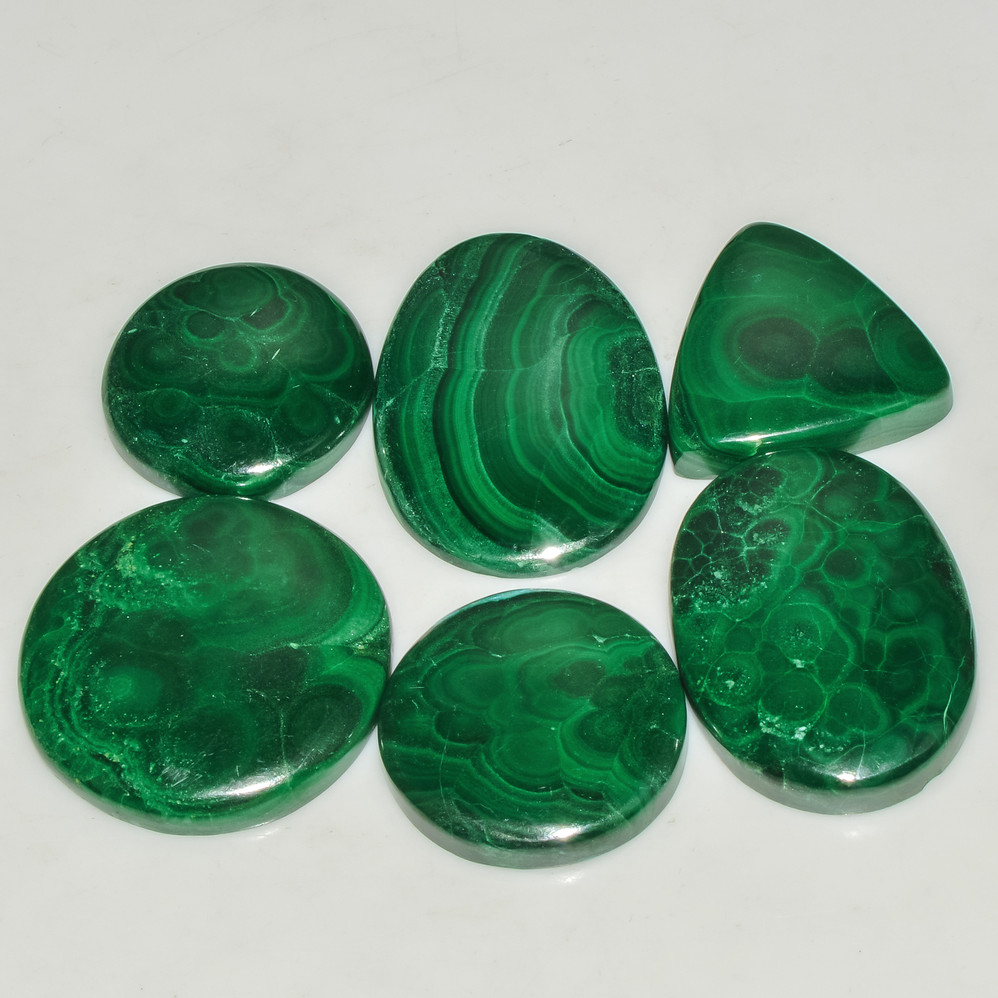 6 Pcs 269 Cts Green Malachite AAA Quality Natural Gemstone Cabochon Lot For Pendants 33x23 20x20mm 18113