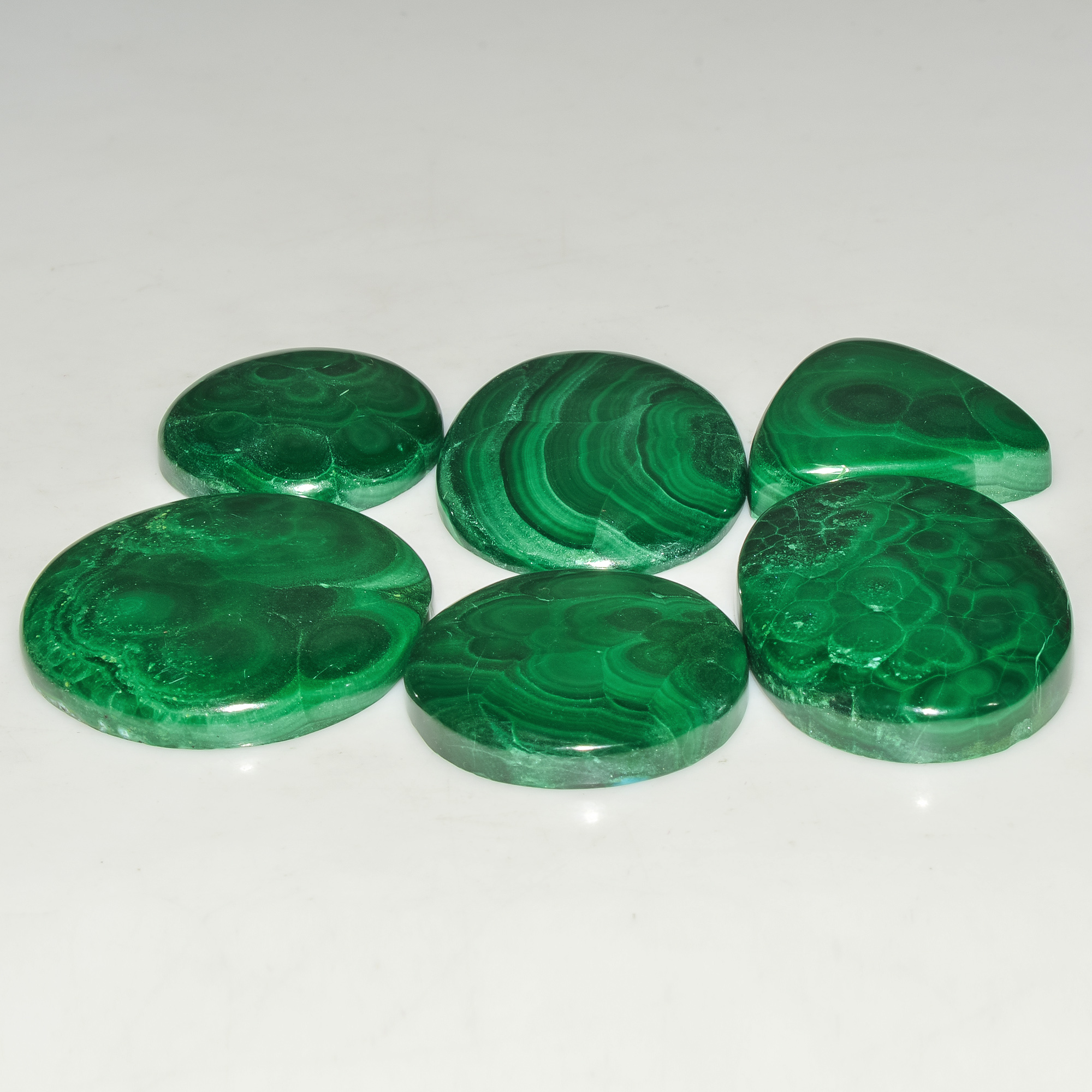 6 Pcs 269 Cts Green Malachite AAA Quality Natural Gemstone Cabochon Lot For Pendants 33x23 20x20mm 18113