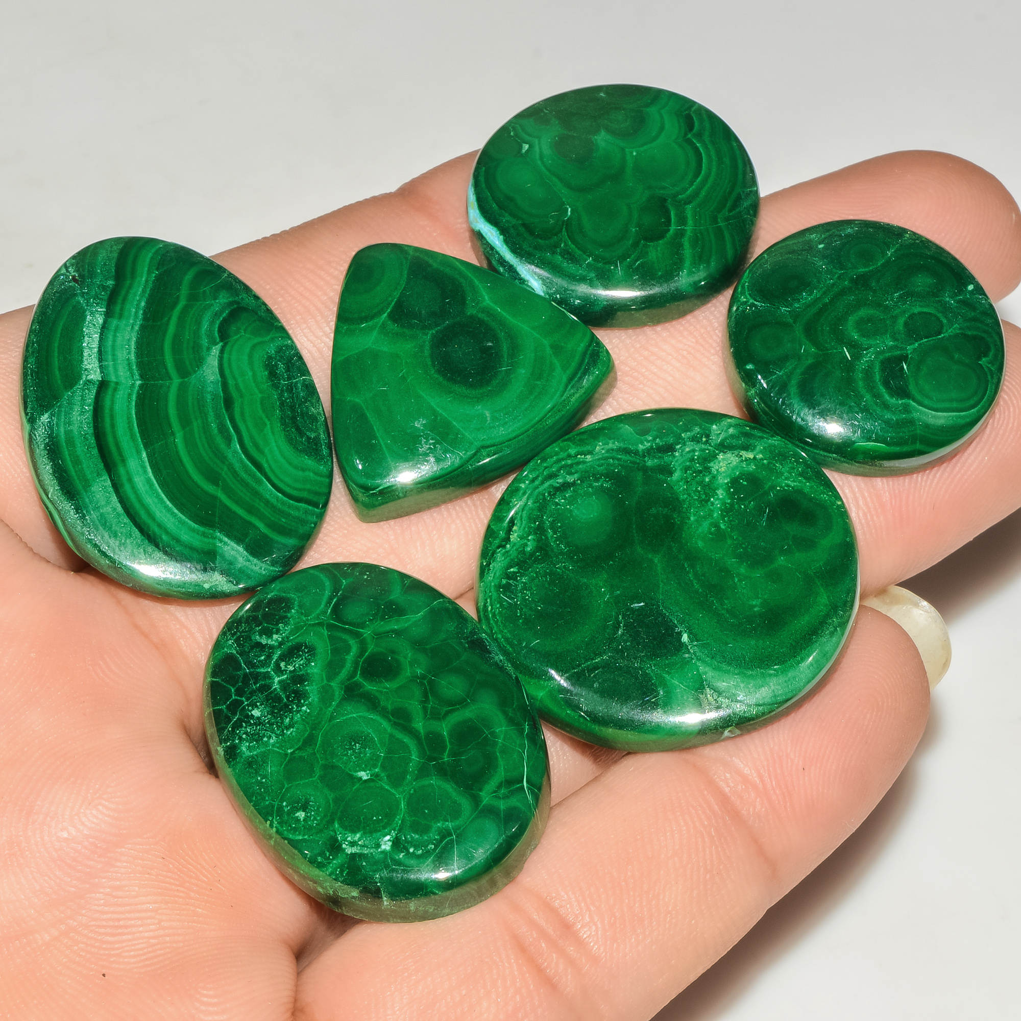 6 Pcs 269 Cts Green Malachite AAA Quality Natural Gemstone Cabochon Lot For Pendants 33x23 20x20mm 18113