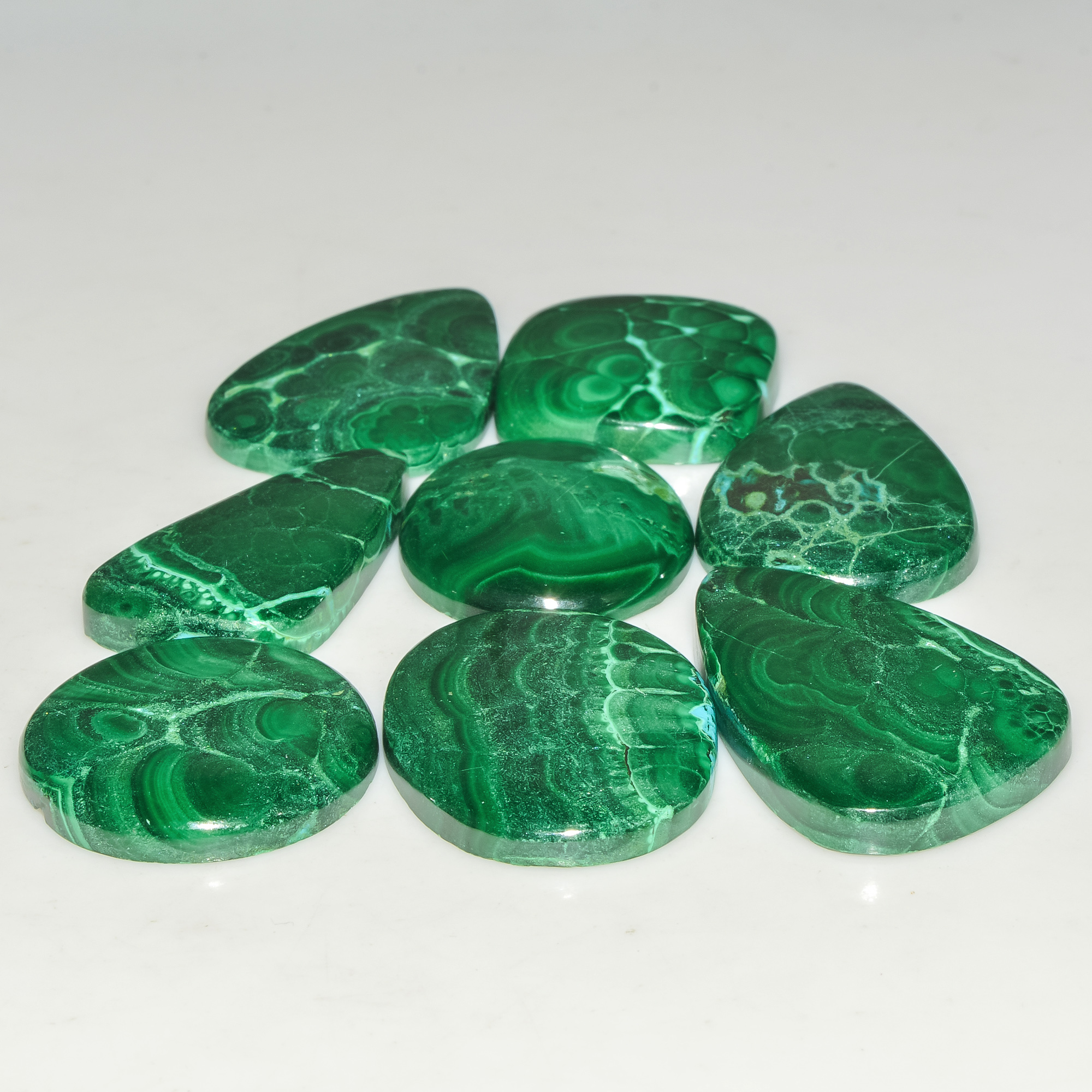 8 Pcs 270 Cts Green Malachite AAA Quality Natural Gemstone Cabochon Lot For Pendants 34x20 20x20mm 18115