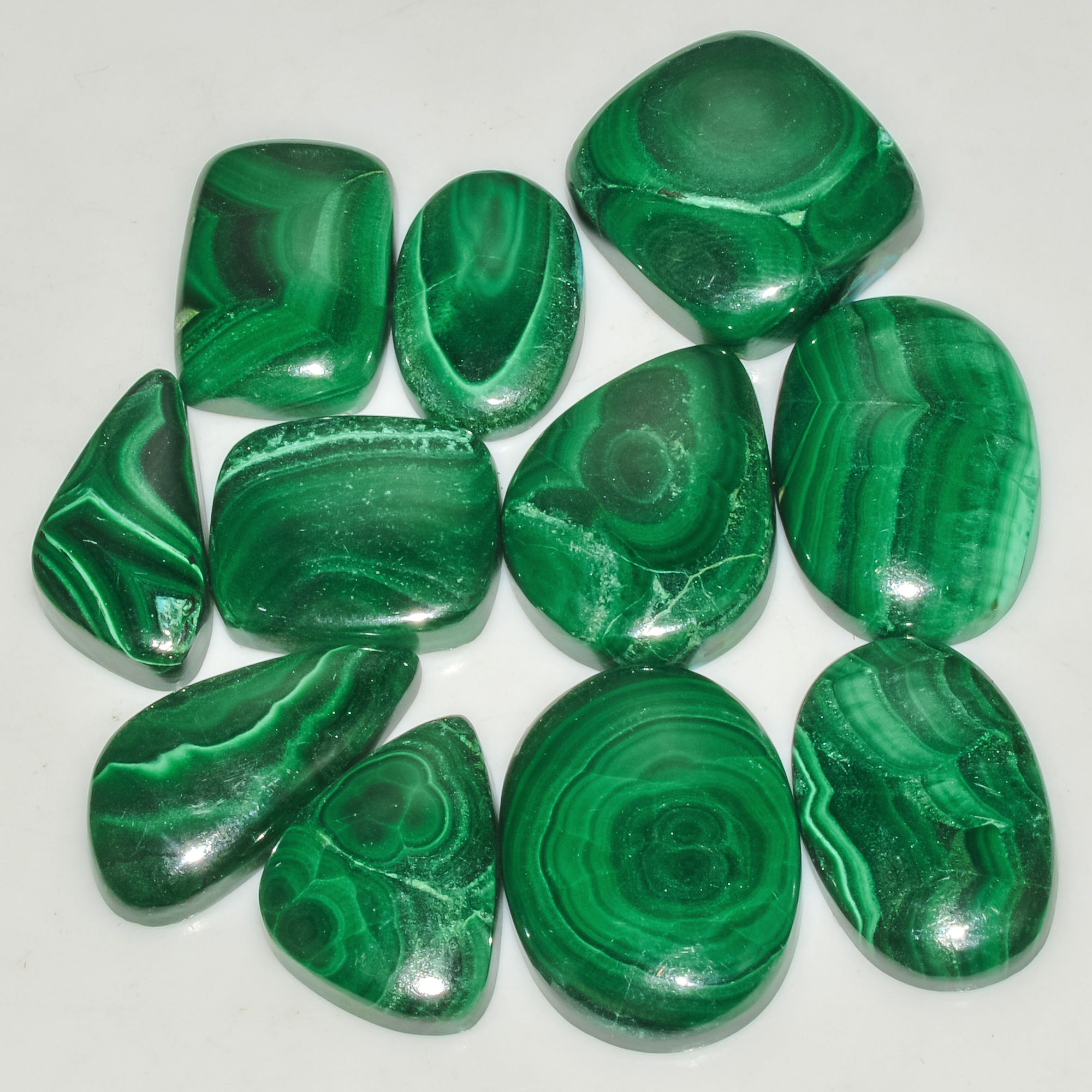 11 Pcs 261 Cts Green Malachite AAA Quality Natural Gemstone Cabochon Lot For Pendants 25x16 15x17mm 18116