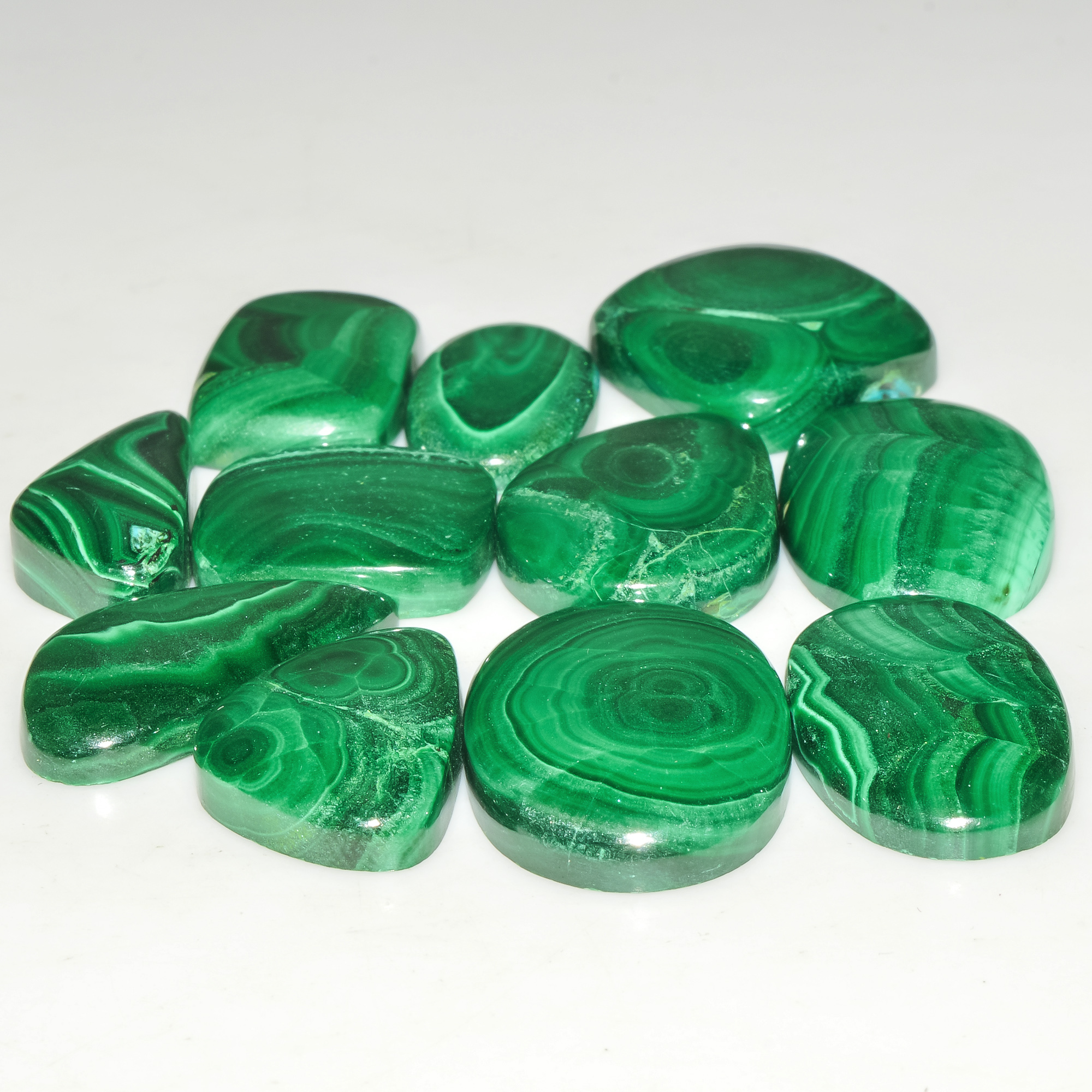 11 Pcs 261 Cts Green Malachite AAA Quality Natural Gemstone Cabochon Lot For Pendants 25x16 15x17mm 18116