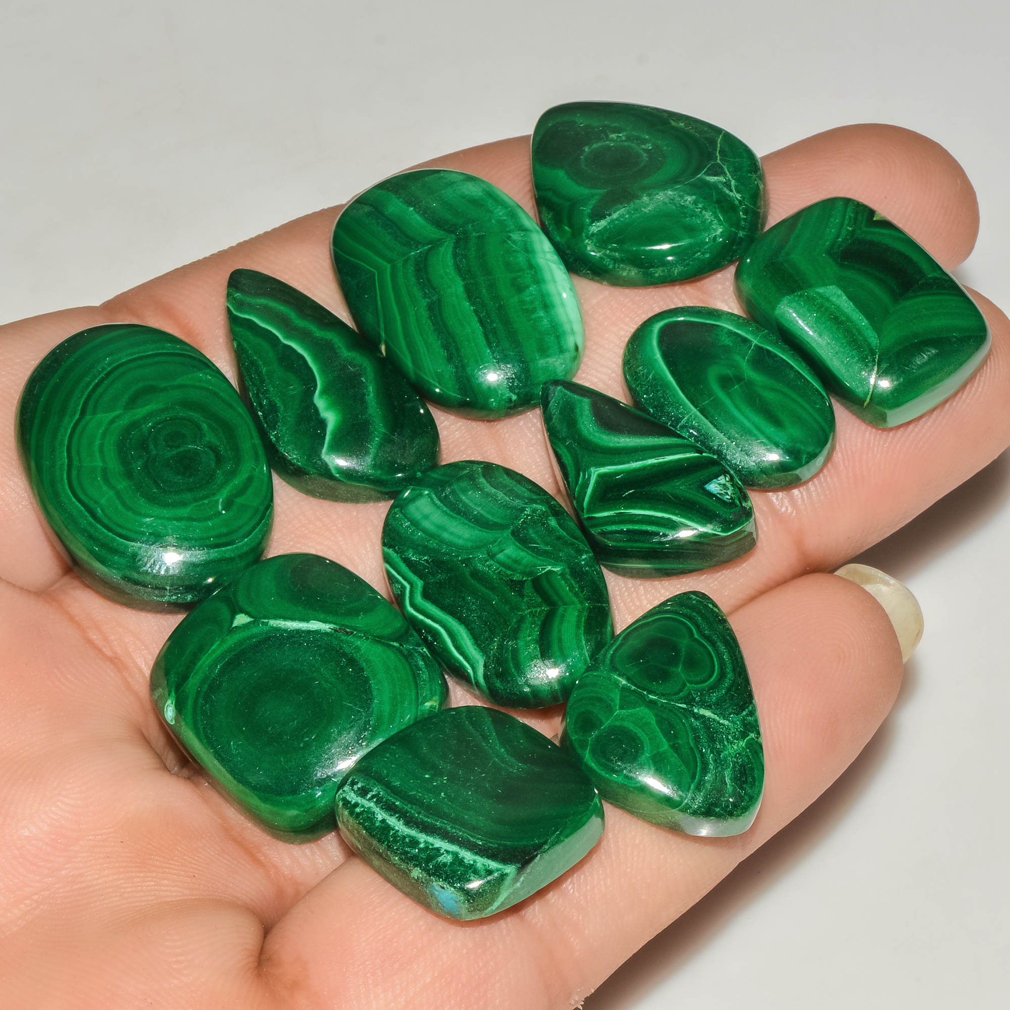 11 Pcs 261 Cts Green Malachite AAA Quality Natural Gemstone Cabochon Lot For Pendants 25x16 15x17mm 18116