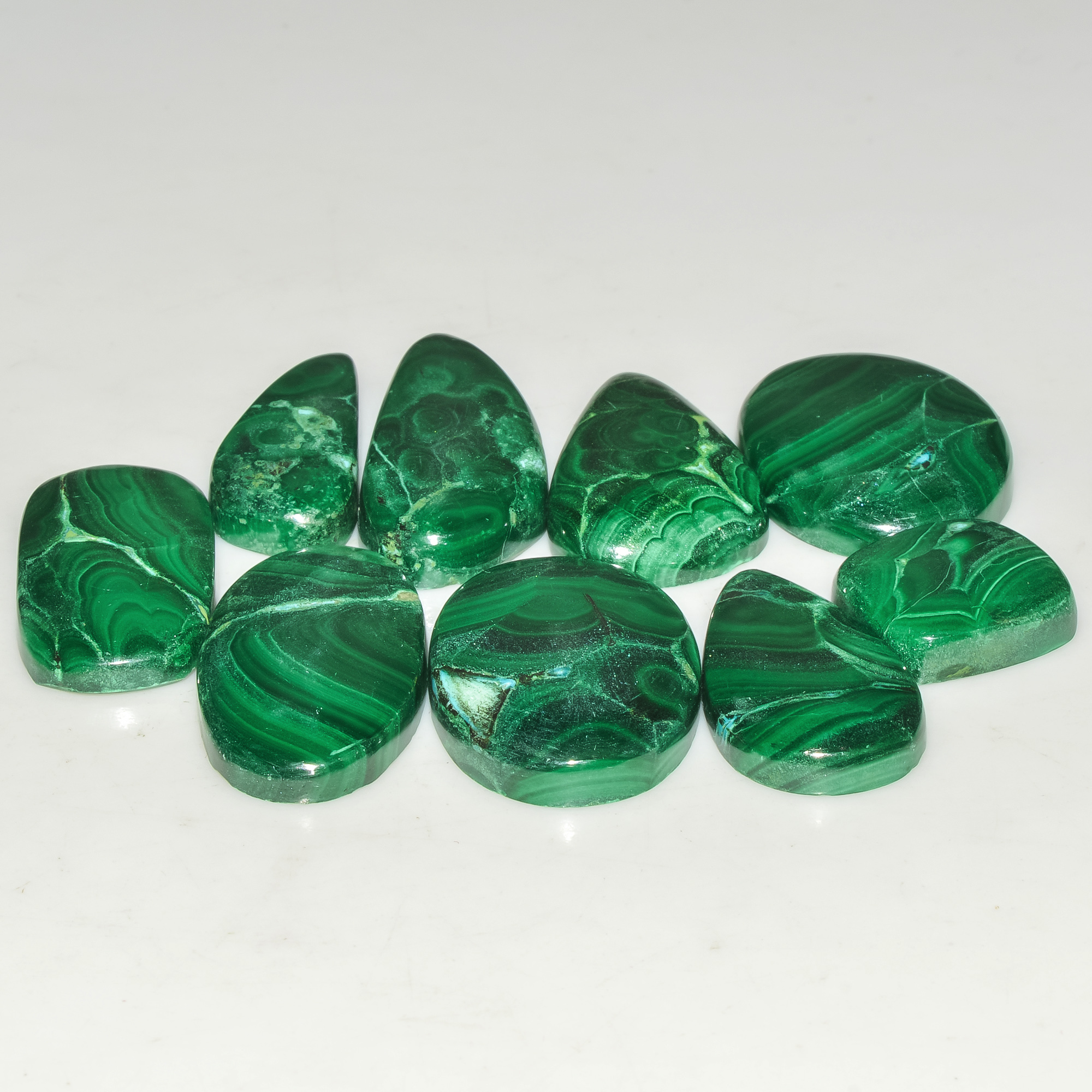 9 Pcs 210 Cts Green Malachite AAA Quality Natural Gemstone Cabochon Lot For Pendants 29x12 14x12mm 18117