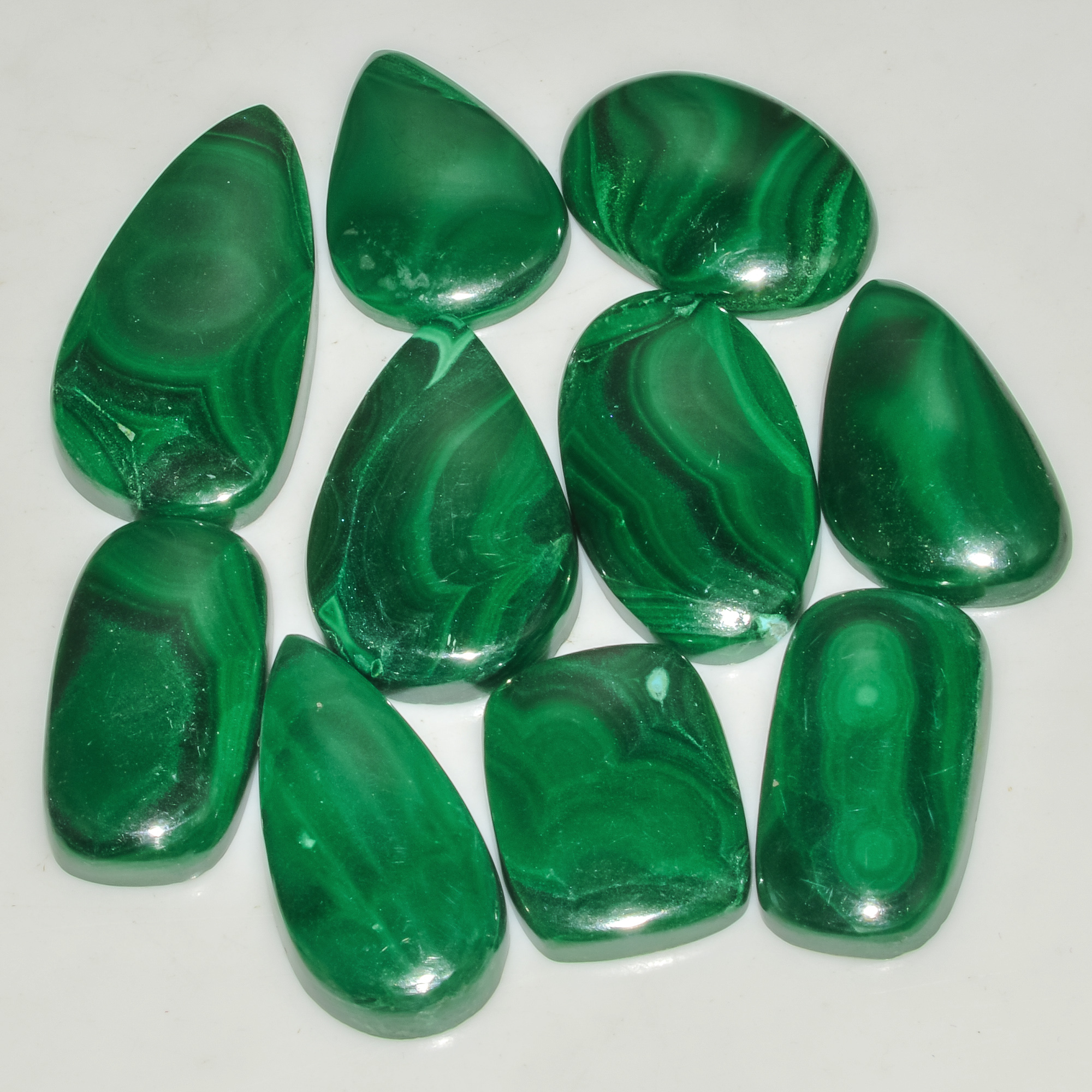 10 Pcs 247 Cts Green Malachite AAA Quality Natural Gemstone Cabochon Lot For Pendants 30x15 20x15mm 18118