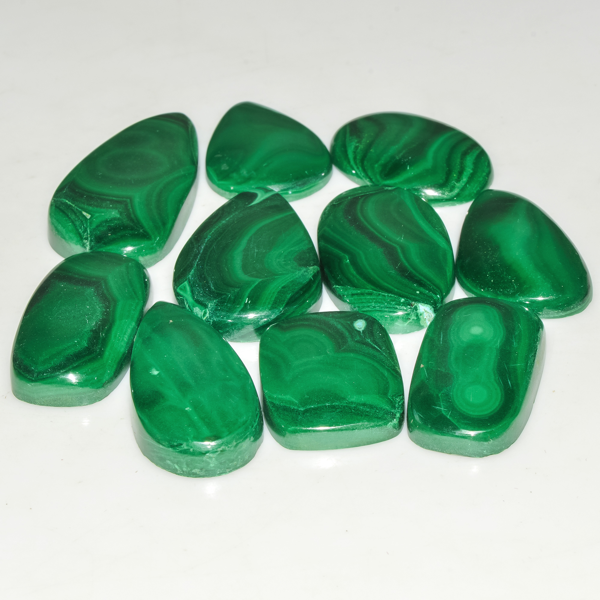 10 Pcs 247 Cts Green Malachite AAA Quality Natural Gemstone Cabochon Lot For Pendants 30x15 20x15mm 18118