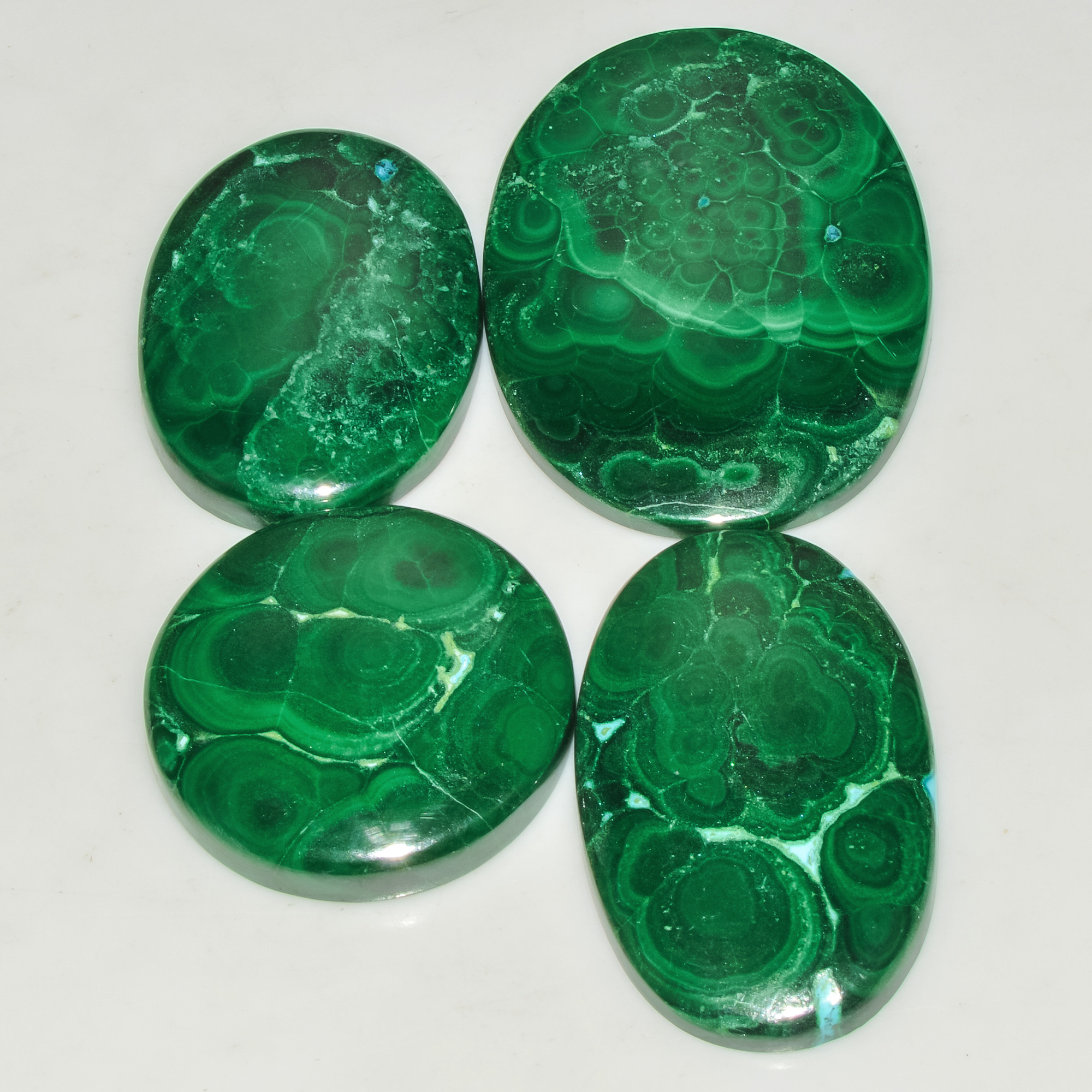 4 Pcs 286 Cts Green Malachite AAA Quality Natural Gemstone Cabochon Lot For Pendants 40x30 28x28mm 18119