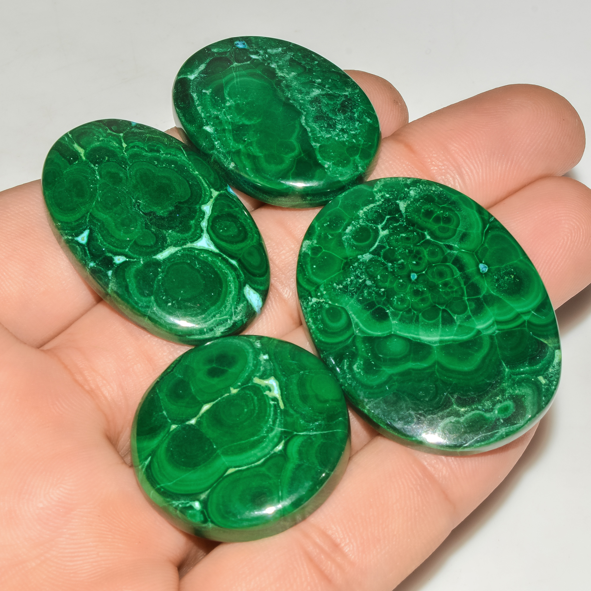 4 Pcs 286 Cts Green Malachite AAA Quality Natural Gemstone Cabochon Lot For Pendants 40x30 28x28mm 18119