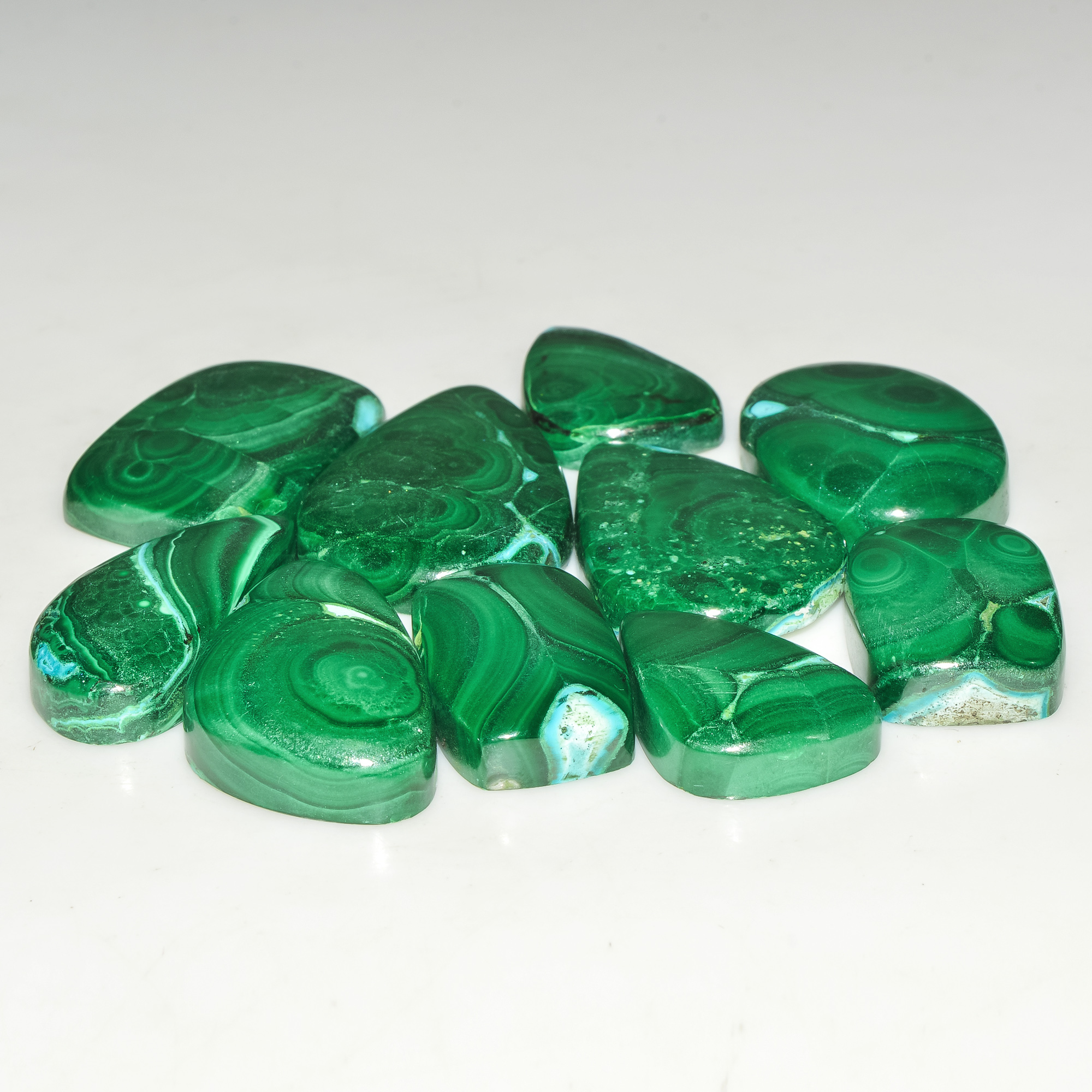 10 Pcs 292 Cts Green Malachite AAA Quality Natural Gemstone Cabochon Lot For Pendants 30x20 20x14mm 18120