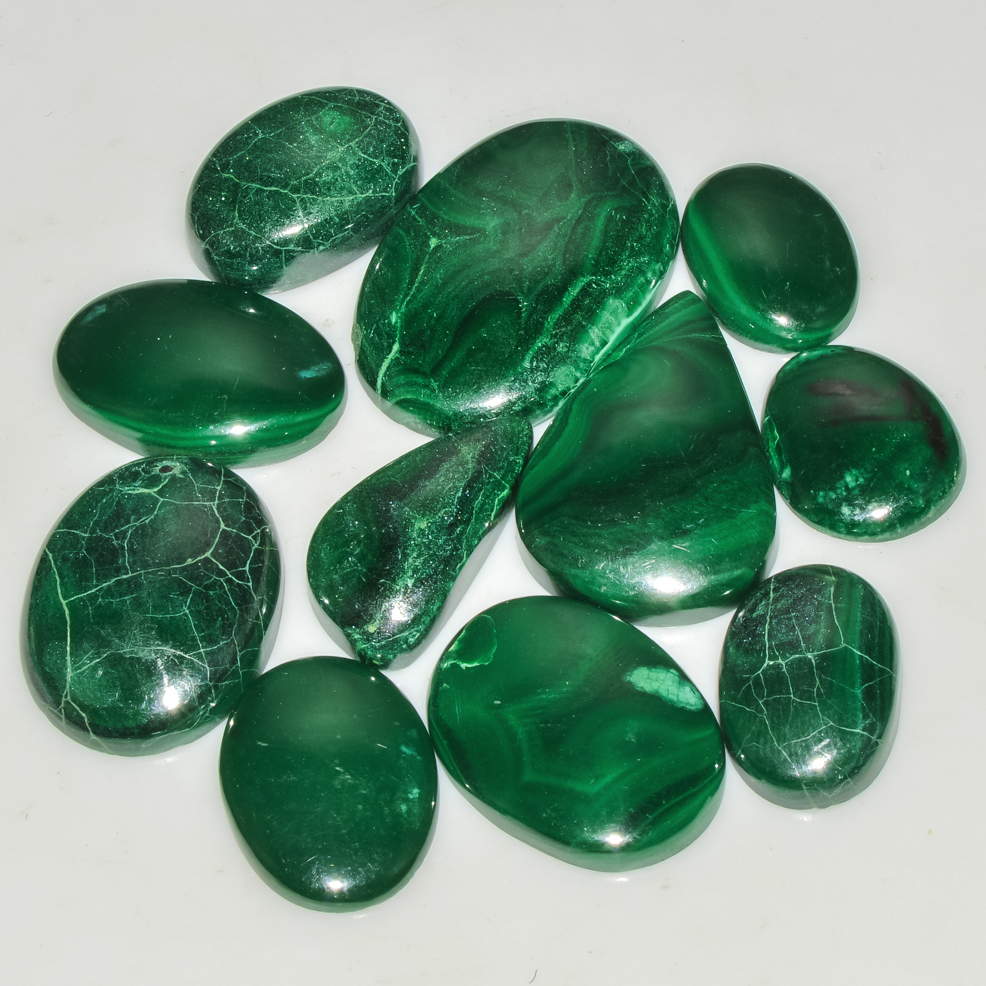 11 Pcs 202 Cts Green Malachite AAA Quality Natural Gemstone Cabochon Lot For Pendants 29x19 15x11mm 18121