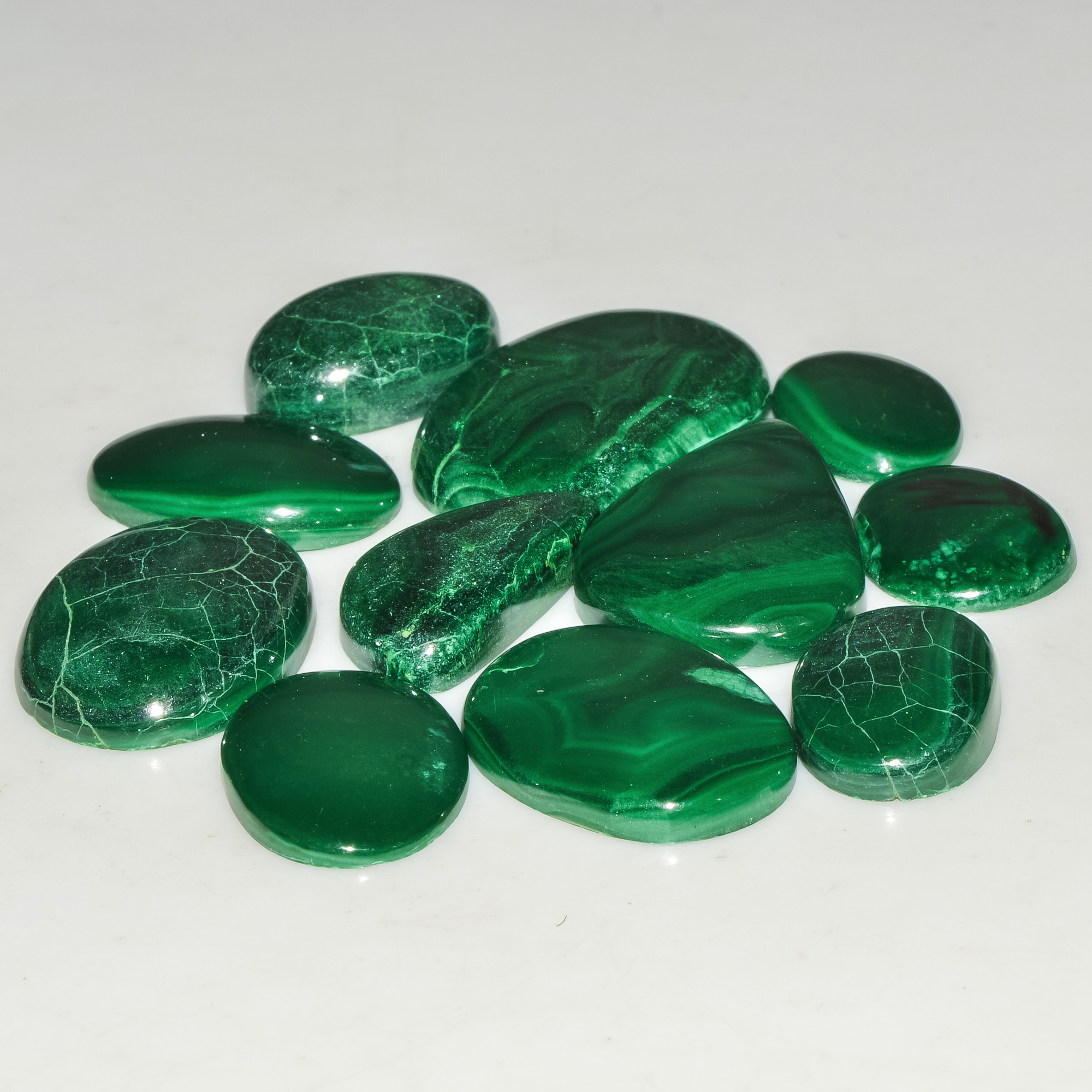 11 Pcs 202 Cts Green Malachite AAA Quality Natural Gemstone Cabochon Lot For Pendants 29x19 15x11mm 18121