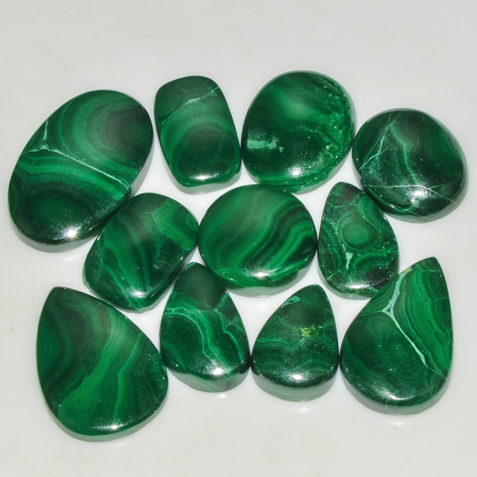 11 Pcs 225 Cts Green Malachite AAA Quality Natural Gemstone Cabochon Lot For Pendants 29x18 17x10mm 18125