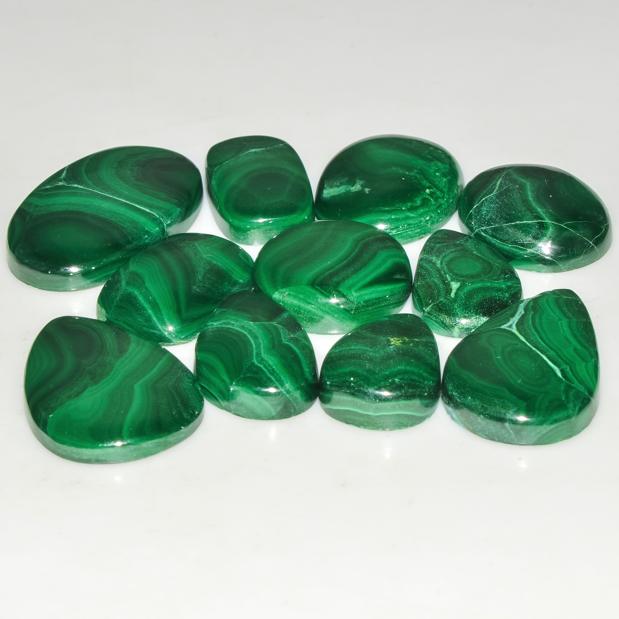 11 Pcs 225 Cts Green Malachite AAA Quality Natural Gemstone Cabochon Lot For Pendants 29x18 17x10mm 18125