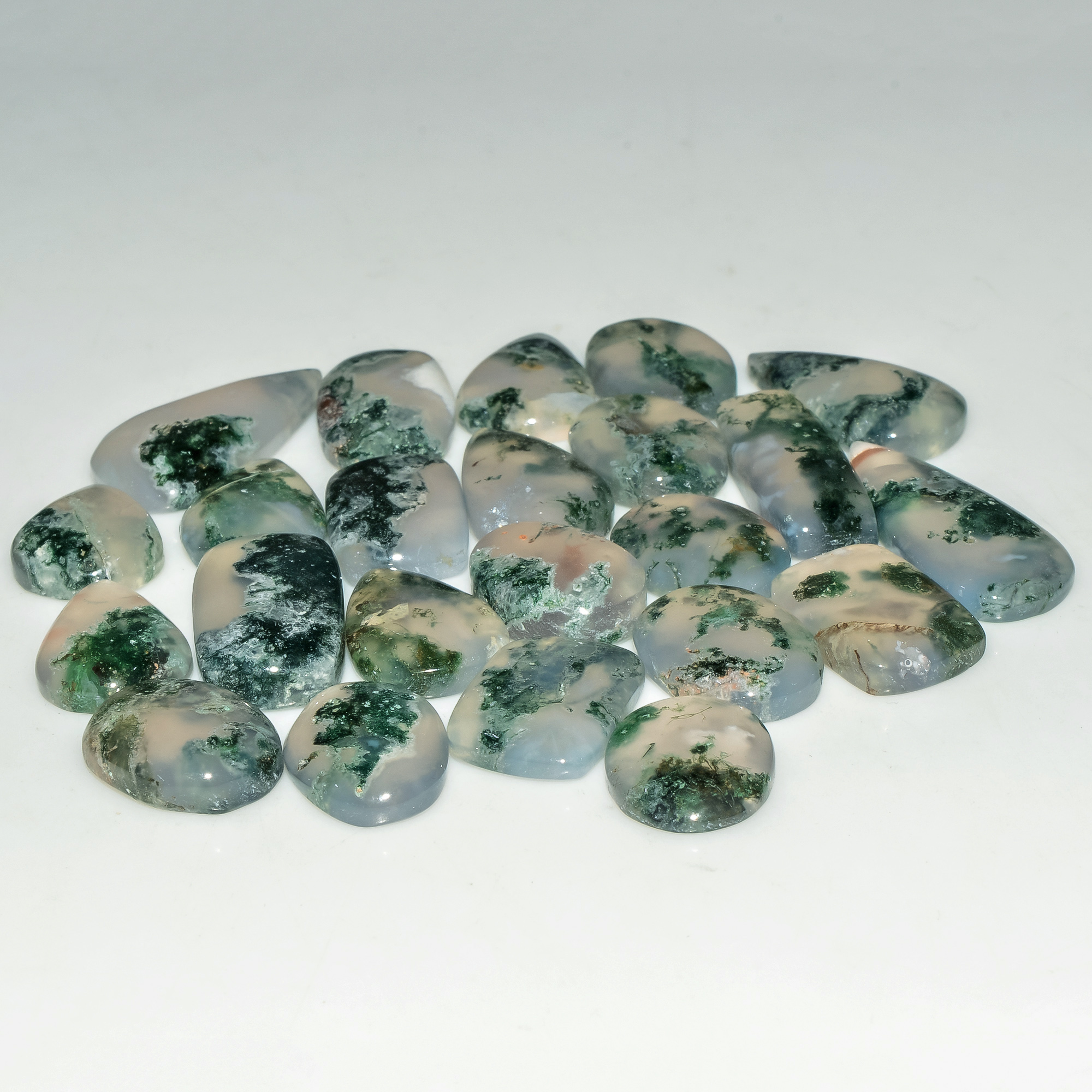 23 Pcs 178 Cts Natural Green Moss Agate Cabochon Loose Gemstone Lot For Jewelry 27x11 14x11mm 18126