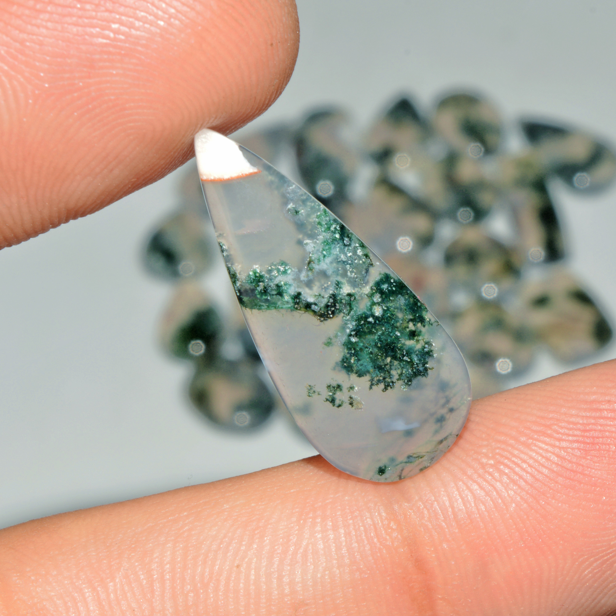 23 Pcs 178 Cts Natural Green Moss Agate Cabochon Loose Gemstone Lot For Jewelry 27x11 14x11mm 18126