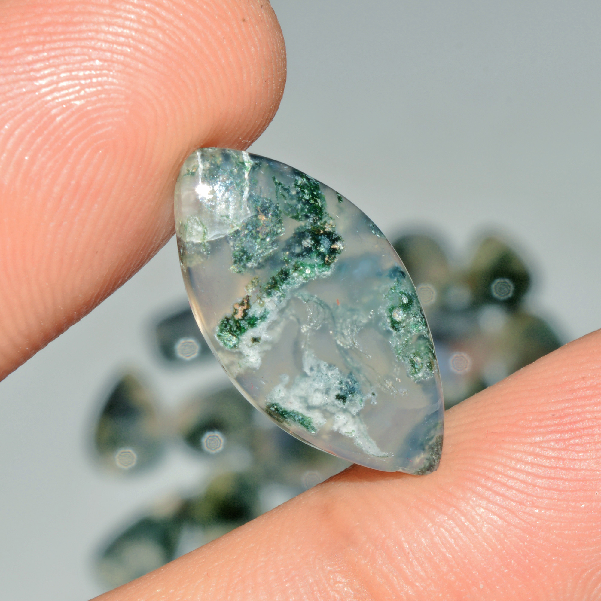 23 Pcs 166 Cts Natural Green Moss Agate Cabochon Loose Gemstone Lot For Jewelry 23x10 14x10mm 18127