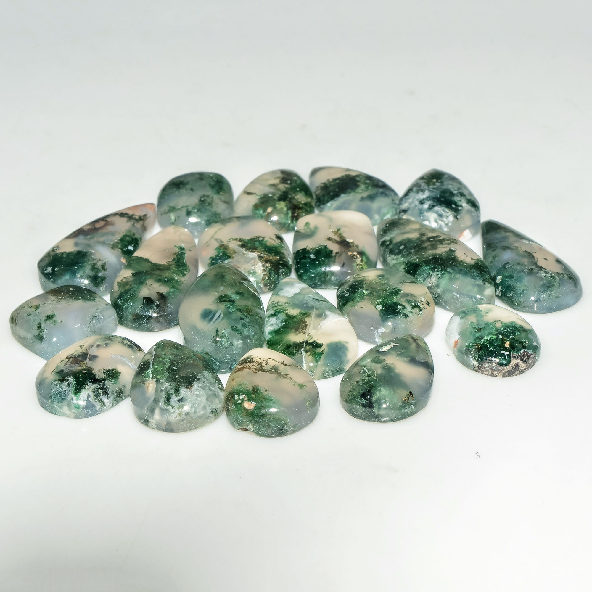 19 Pcs 120 Cts Natural Green Moss Agate Cabochon Loose Gemstone Lot For Jewelry 22x10 10x10mm 18128