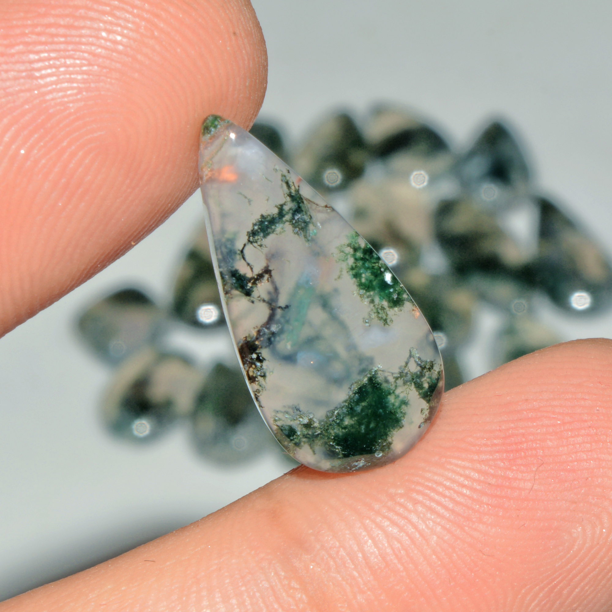 19 Pcs 120 Cts Natural Green Moss Agate Cabochon Loose Gemstone Lot For Jewelry 22x10 10x10mm 18128