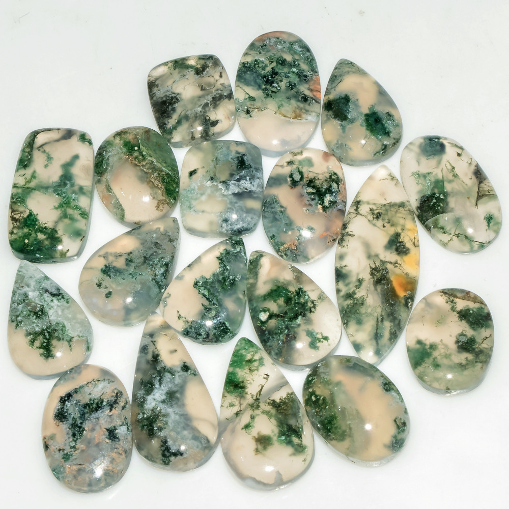 Image of 18 Pcs 109 Cts Natural Green Moss Agate Cabochon Loose Gemstone Lot For Jewelry 26x10 12x10mm #18129