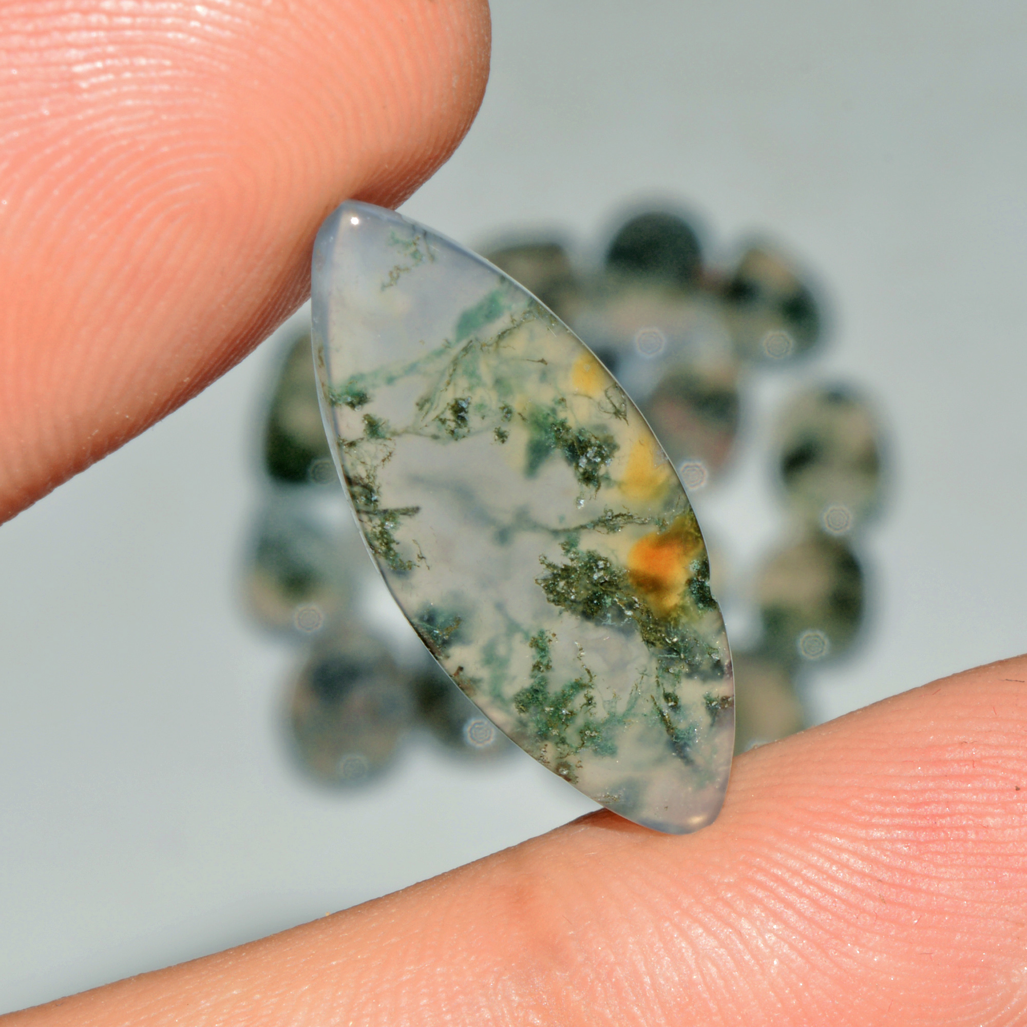 18 Pcs 109 Cts Natural Green Moss Agate Cabochon Loose Gemstone Lot For Jewelry 26x10 12x10mm 18129