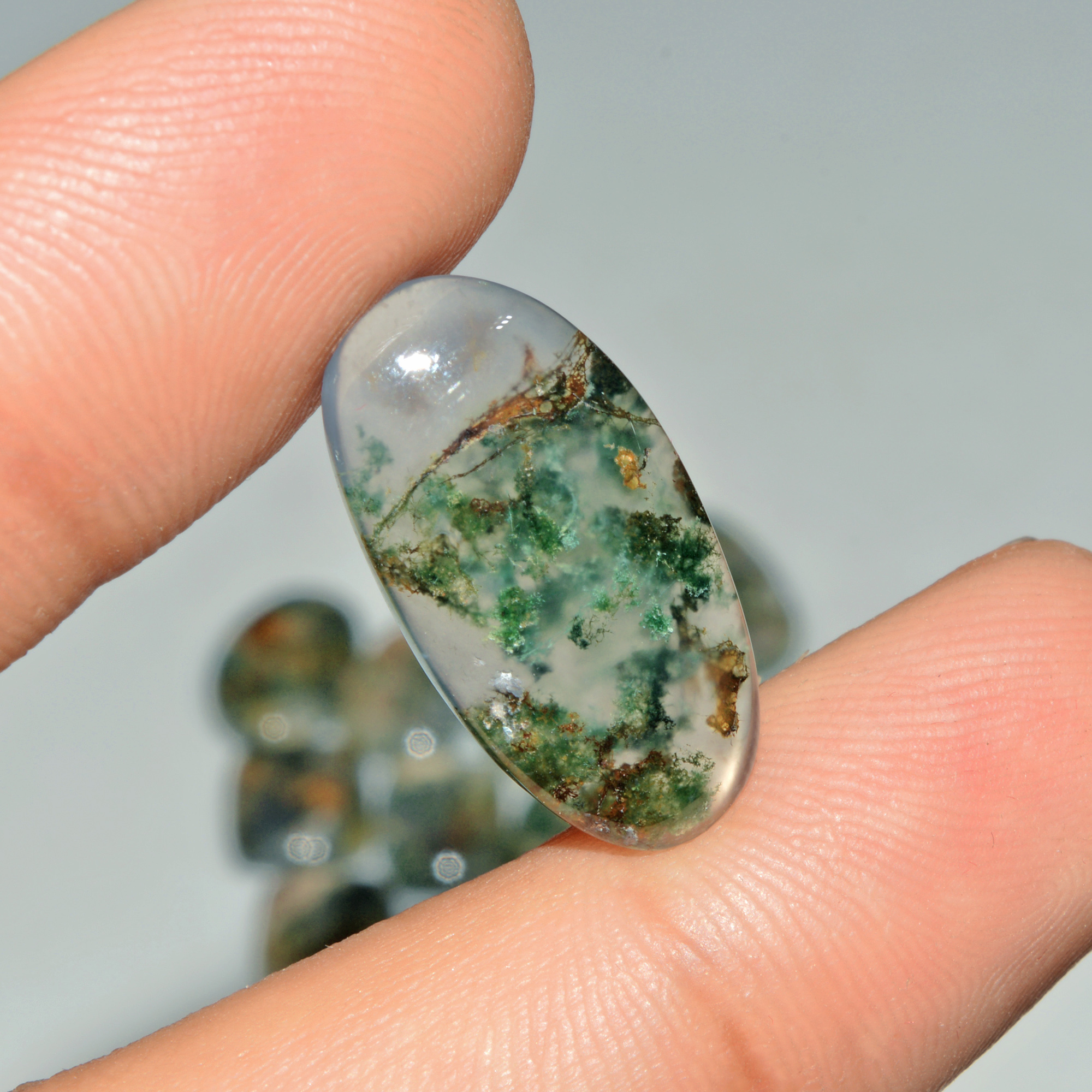 15 Pcs 133 Cts Natural Green Moss Agate Cabochon Loose Gemstone Lot For Jewelry 23x12 11x11mm 18131