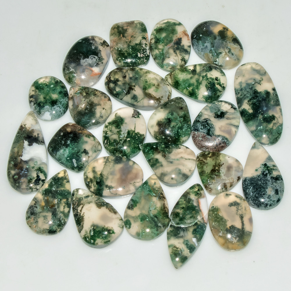 Image of 23 Pcs 164 Cts Natural Green Moss Agate Cabochon Loose Gemstone Lot For Jewelry 25x11 13x11mm #18132