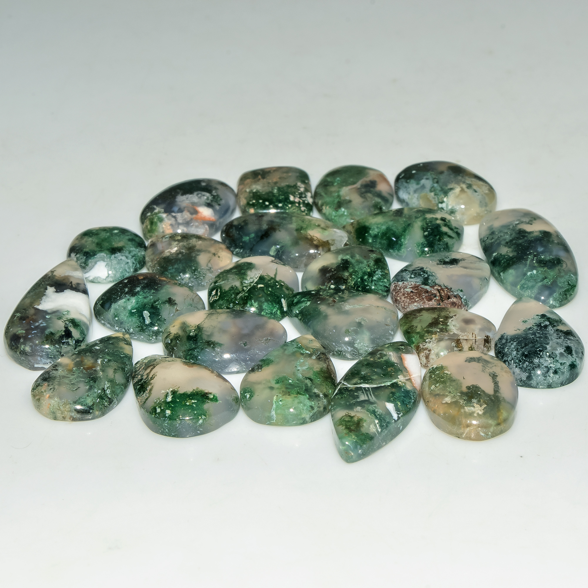 23 Pcs 164 Cts Natural Green Moss Agate Cabochon Loose Gemstone Lot For Jewelry 25x11 13x11mm 18132