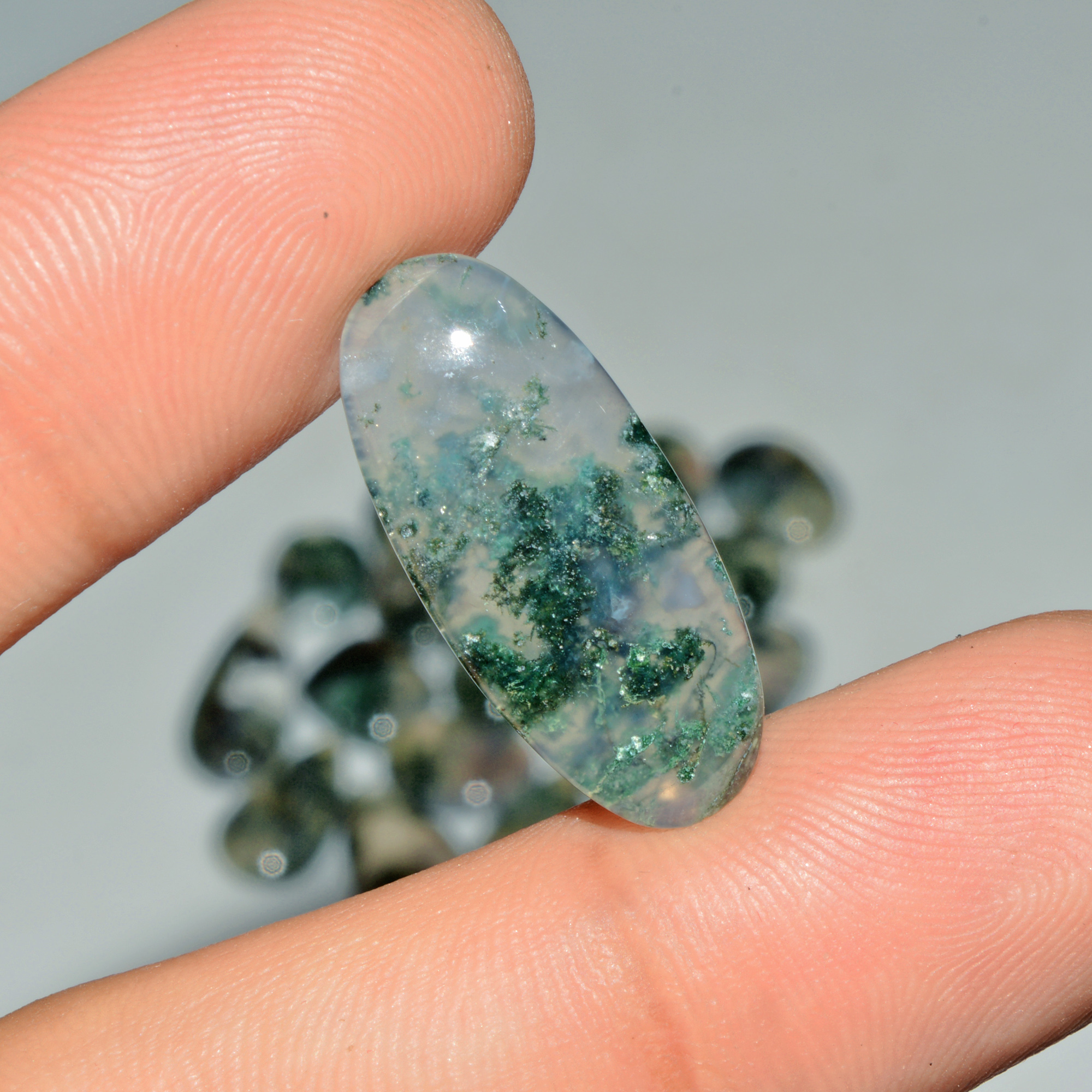 23 Pcs 164 Cts Natural Green Moss Agate Cabochon Loose Gemstone Lot For Jewelry 25x11 13x11mm 18132