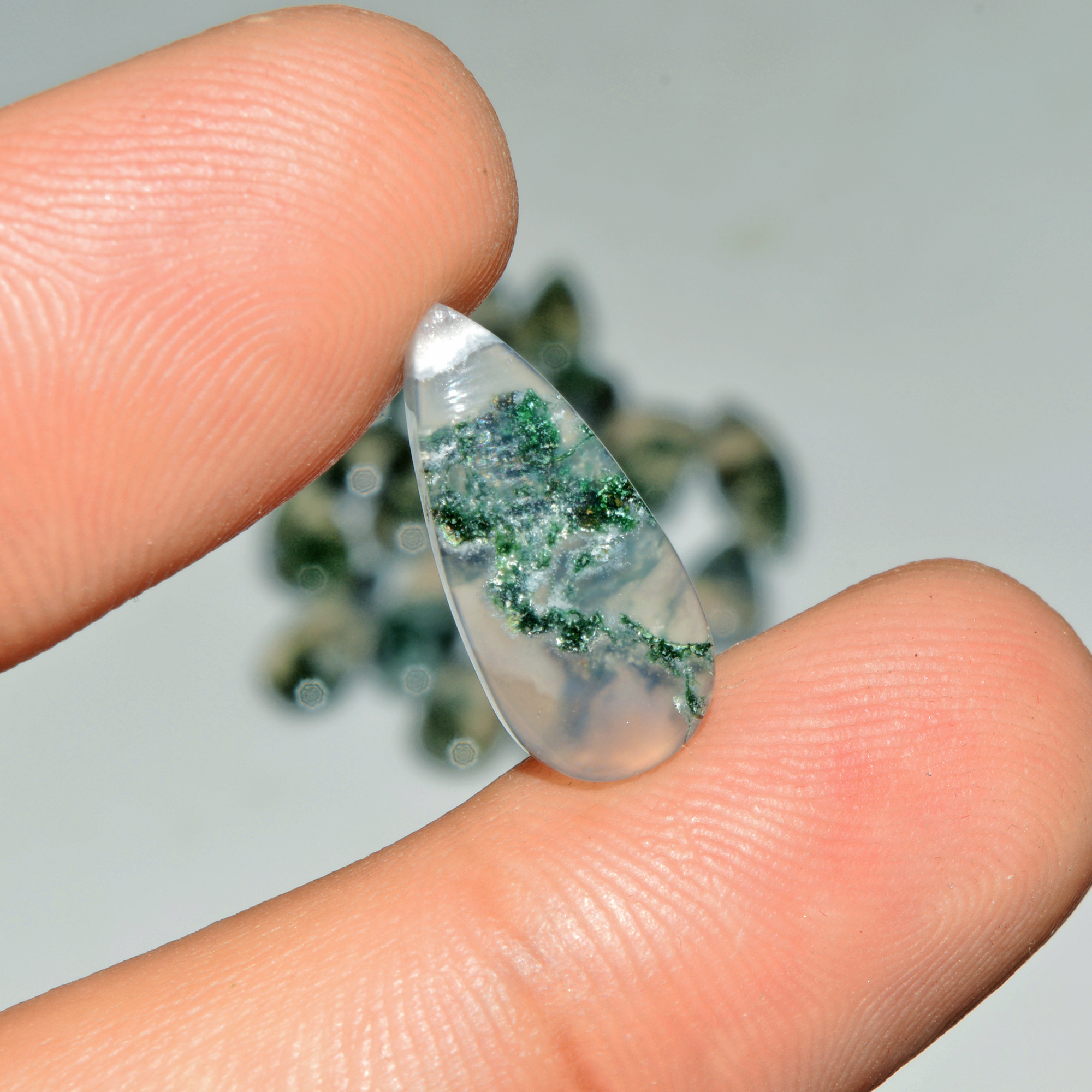 20 Pcs 83 Cts Natural Green Moss Agate Cabochon Loose Gemstone Lot For Jewelry 20x8 11x10mm 18134