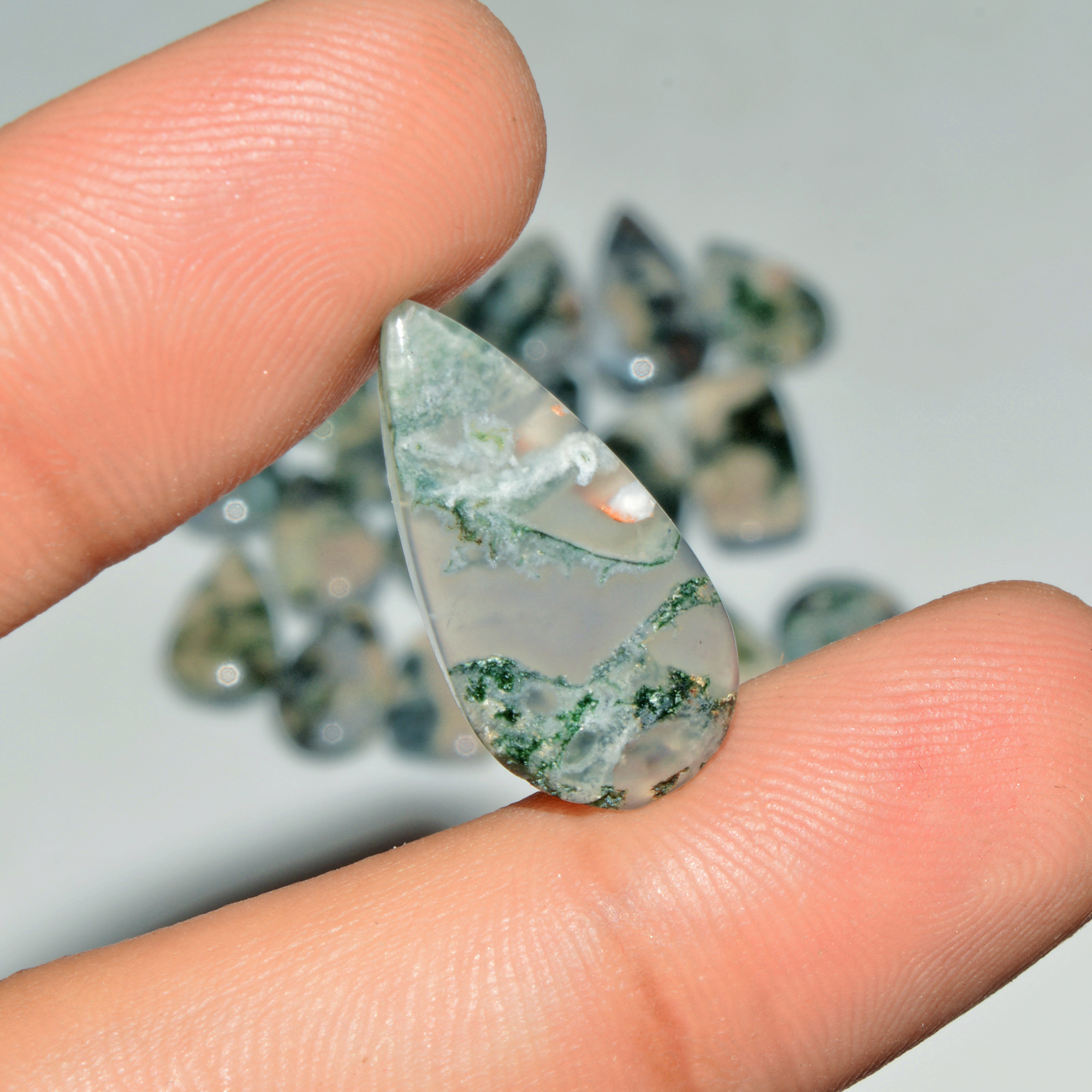 19 Pcs 135 Cts Natural Green Moss Agate Cabochon Loose Gemstone Lot For Jewelry 24x10 12x10mm 18135