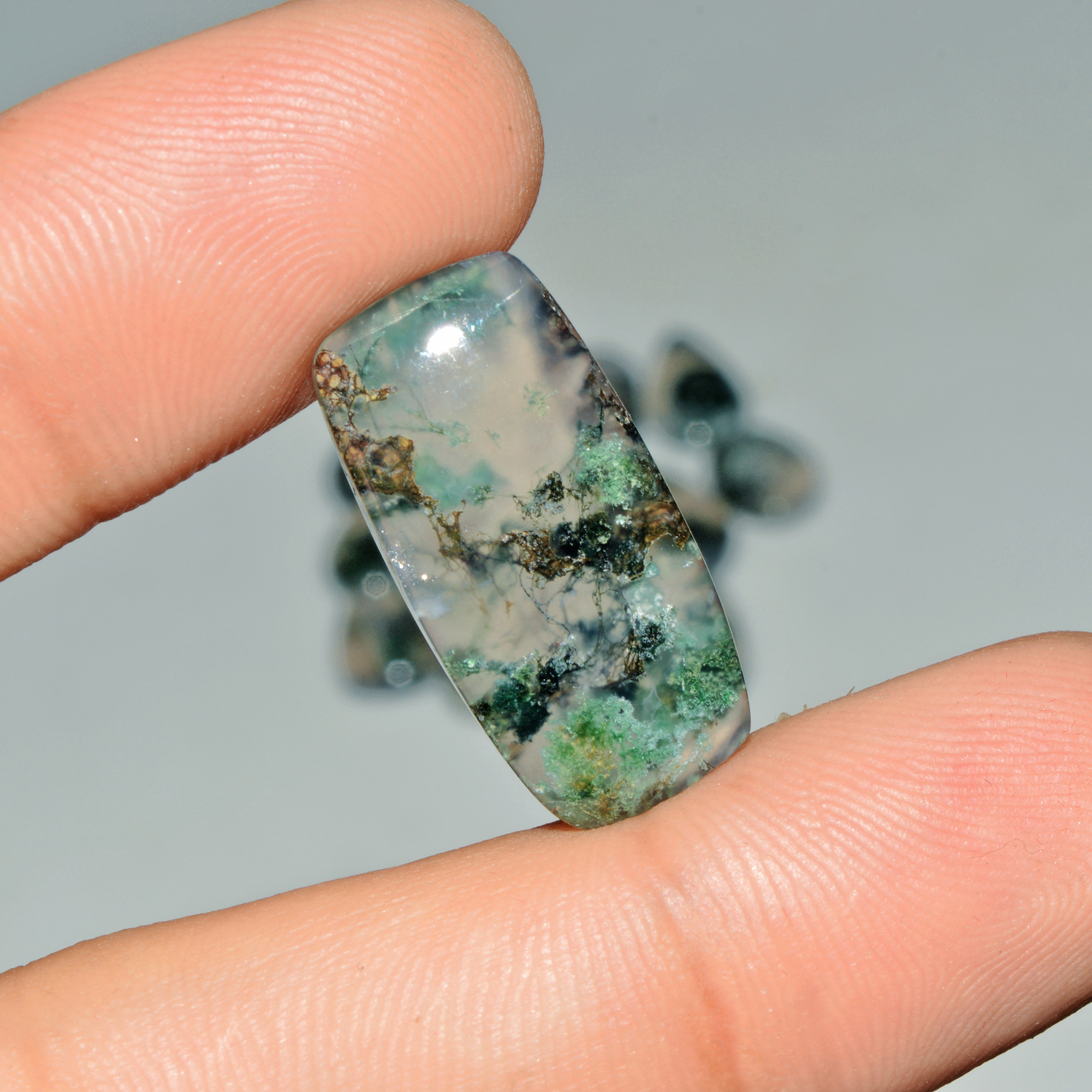 14 Pcs 120 Cts Natural Green Moss Agate Cabochon Loose Gemstone Lot For Jewelry 25x12 15x12mm 18136