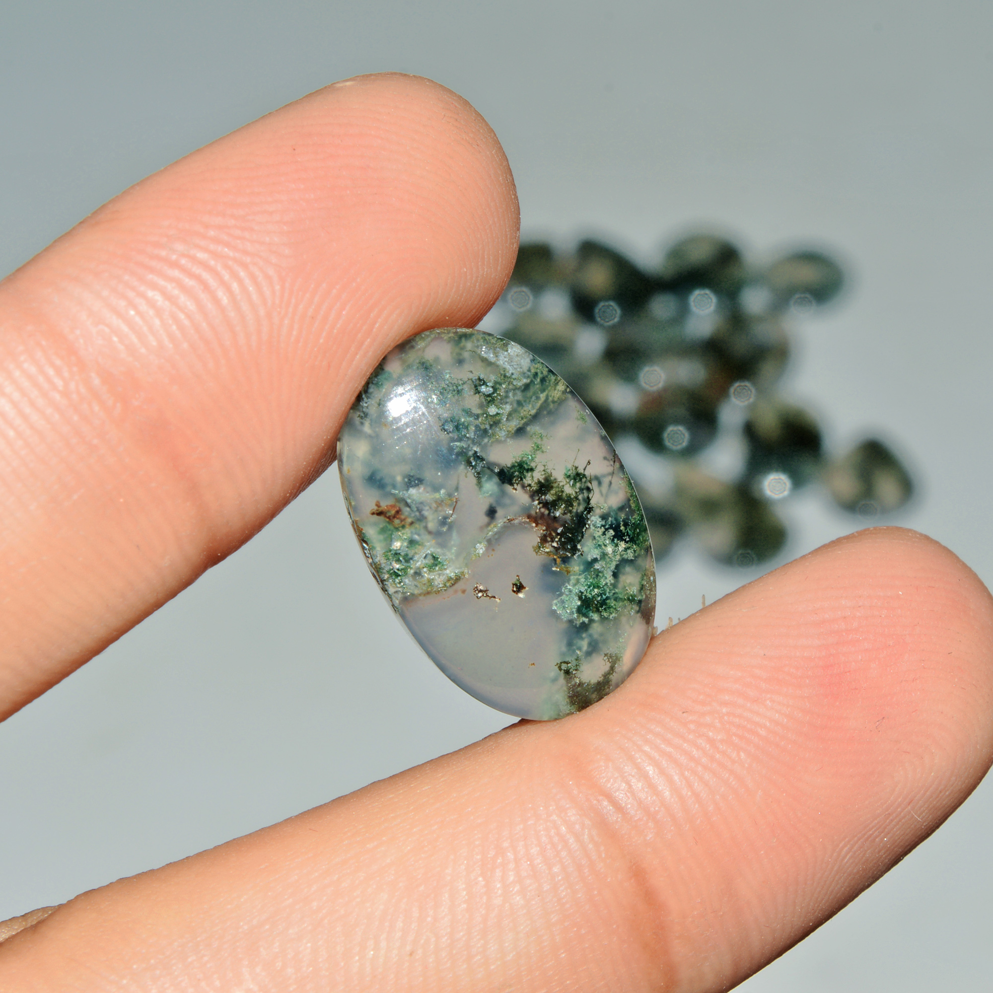 17 Pcs 144 Cts Natural Green Moss Agate Cabochon Loose Gemstone Lot For Jewelry 22x13 12x12mm 18137