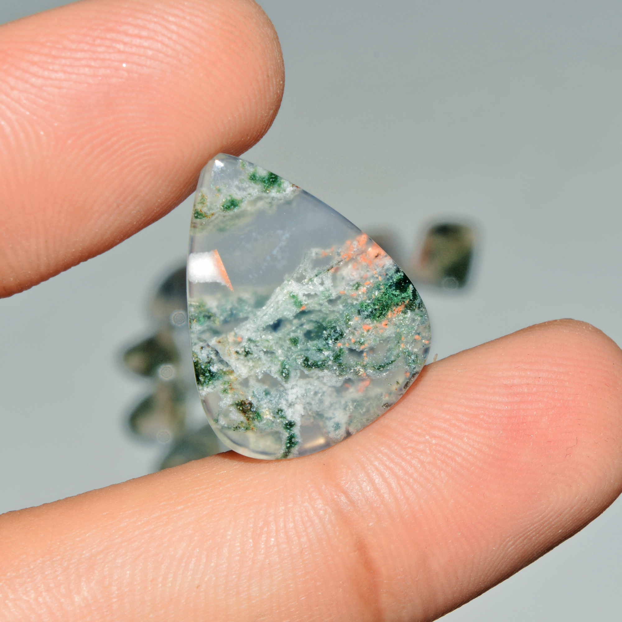 19 Pcs 166 Cts Natural Green Moss Agate Cabochon Loose Gemstone Lot For Jewelry 32X12 13X13mm 18138