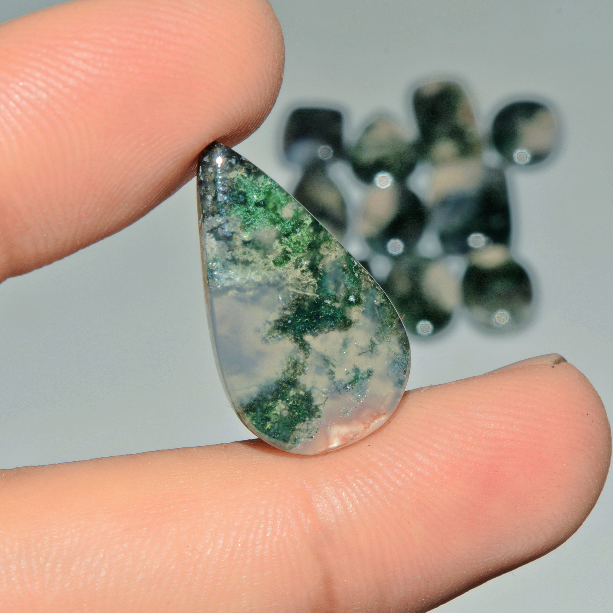 11 Pcs 130 Cts Natural Green Moss Agate Cabochon Loose Gemstone Lot For Jewelry 20X15 15X13mm 18139