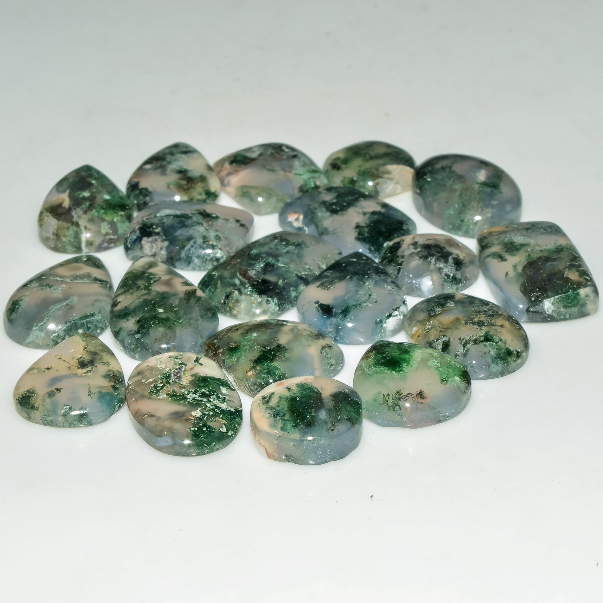 19 Pcs 177 Cts Natural Green Moss Agate Cabochon Loose Gemstone Lot For Jewelry 23X13 13X13mm 18140