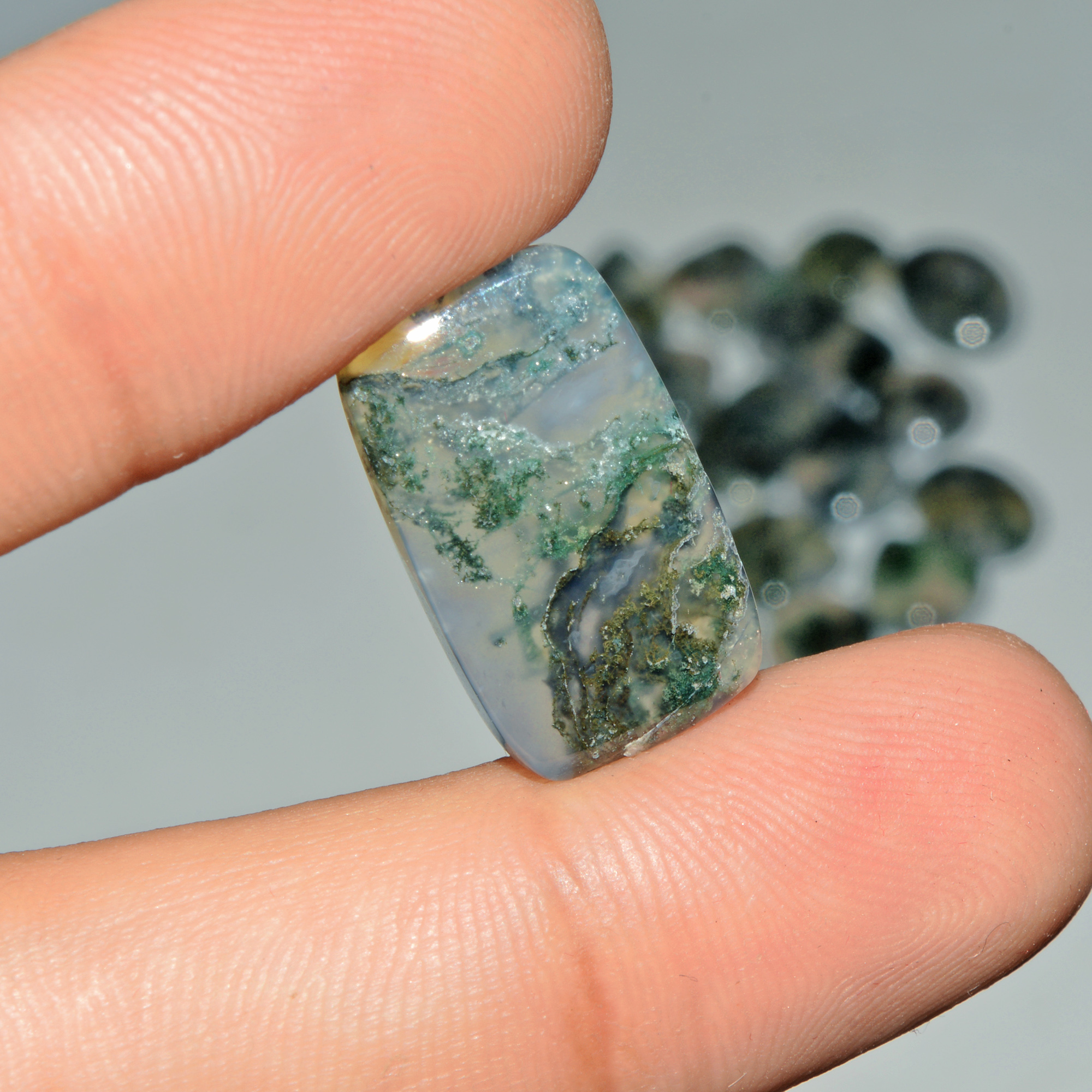 19 Pcs 177 Cts Natural Green Moss Agate Cabochon Loose Gemstone Lot For Jewelry 23X13 13X13mm 18140