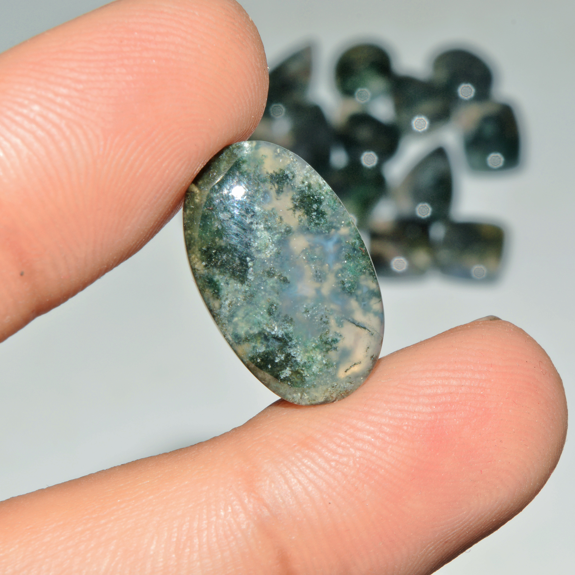 16 Pcs 144 Cts Natural Green Moss Agate Cabochon Loose Gemstone Lot For Jewelry 23X11 13X11mm 18141