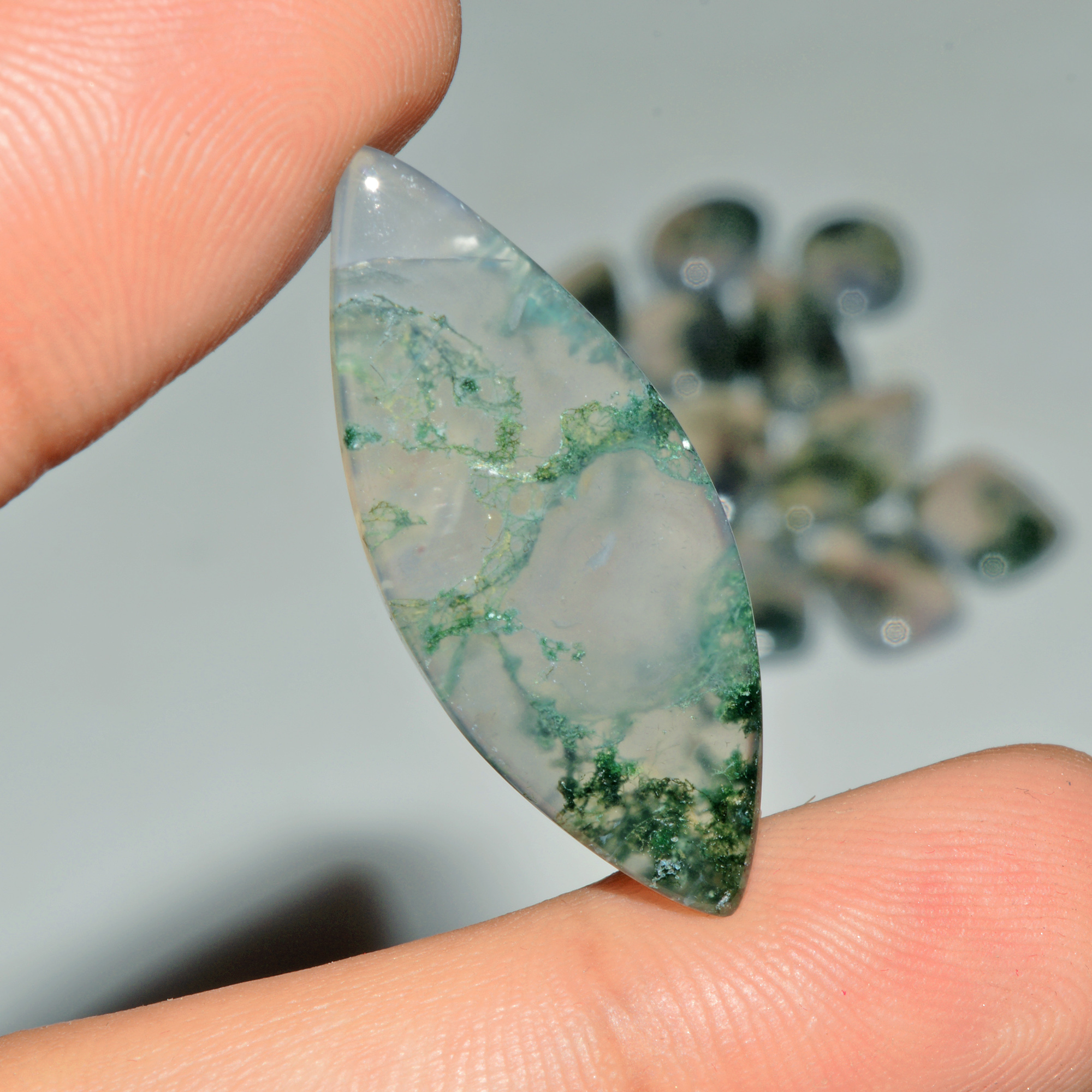 14 Pcs 157 Cts Natural Green Moss Agate Cabochon Loose Gemstone Lot For Jewelry 34X13 15X14mm 18142