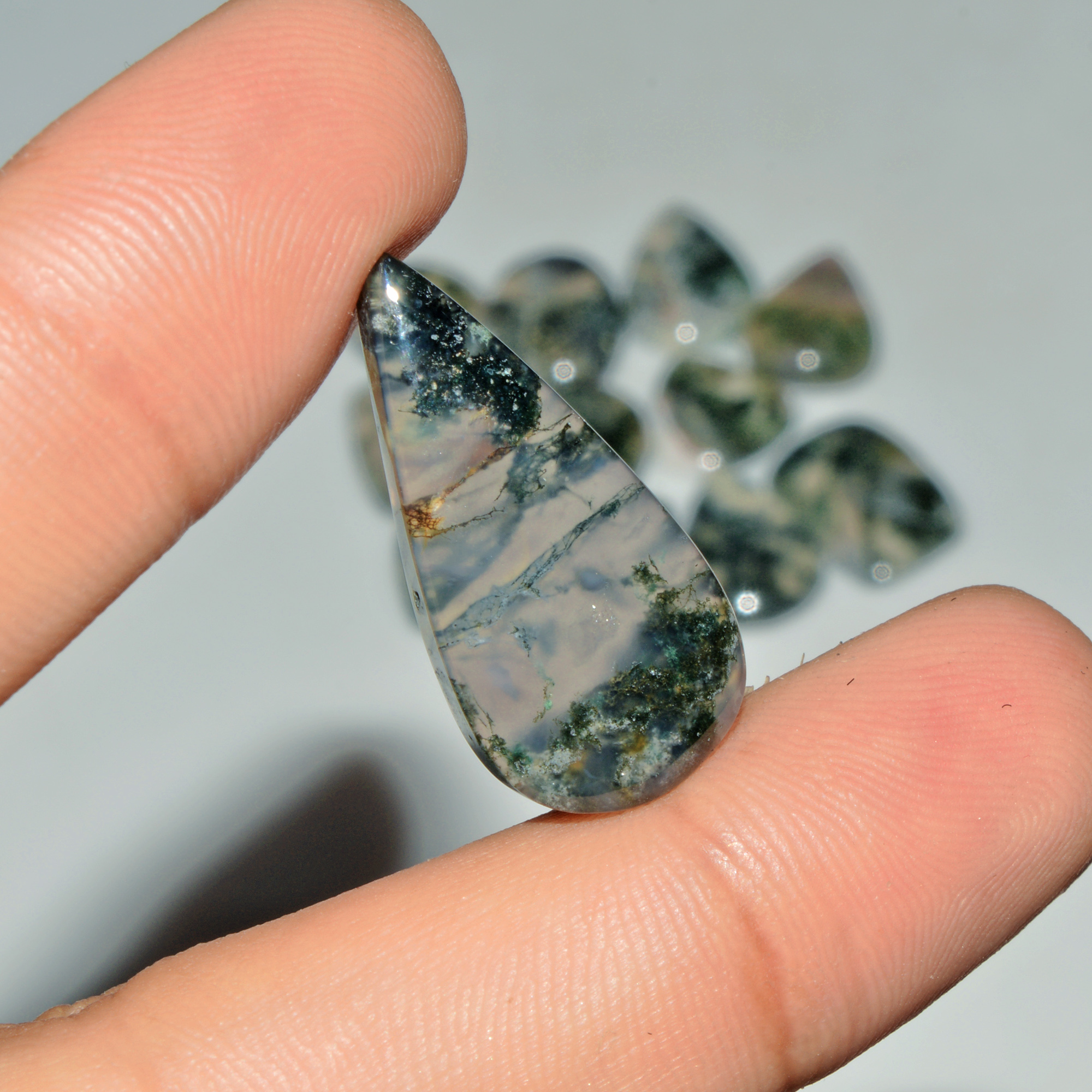 12 Pcs 125 Cts Natural Green Moss Agate Cabochon Loose Gemstone Lot For Jewelry 28X13 14X14mm 18143