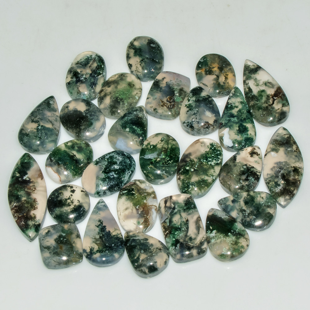 Image of 26 Pcs 157 Cts Natural Green Moss Agate Cabochon Loose Gemstone Lot For Jewelry 25X9 11X10mm #18144