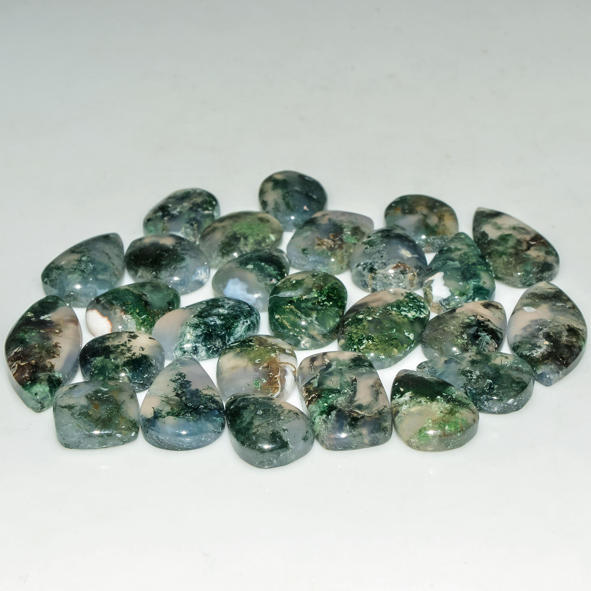 26 Pcs 157 Cts Natural Green Moss Agate Cabochon Loose Gemstone Lot For Jewelry 25X9 11X10mm 18144