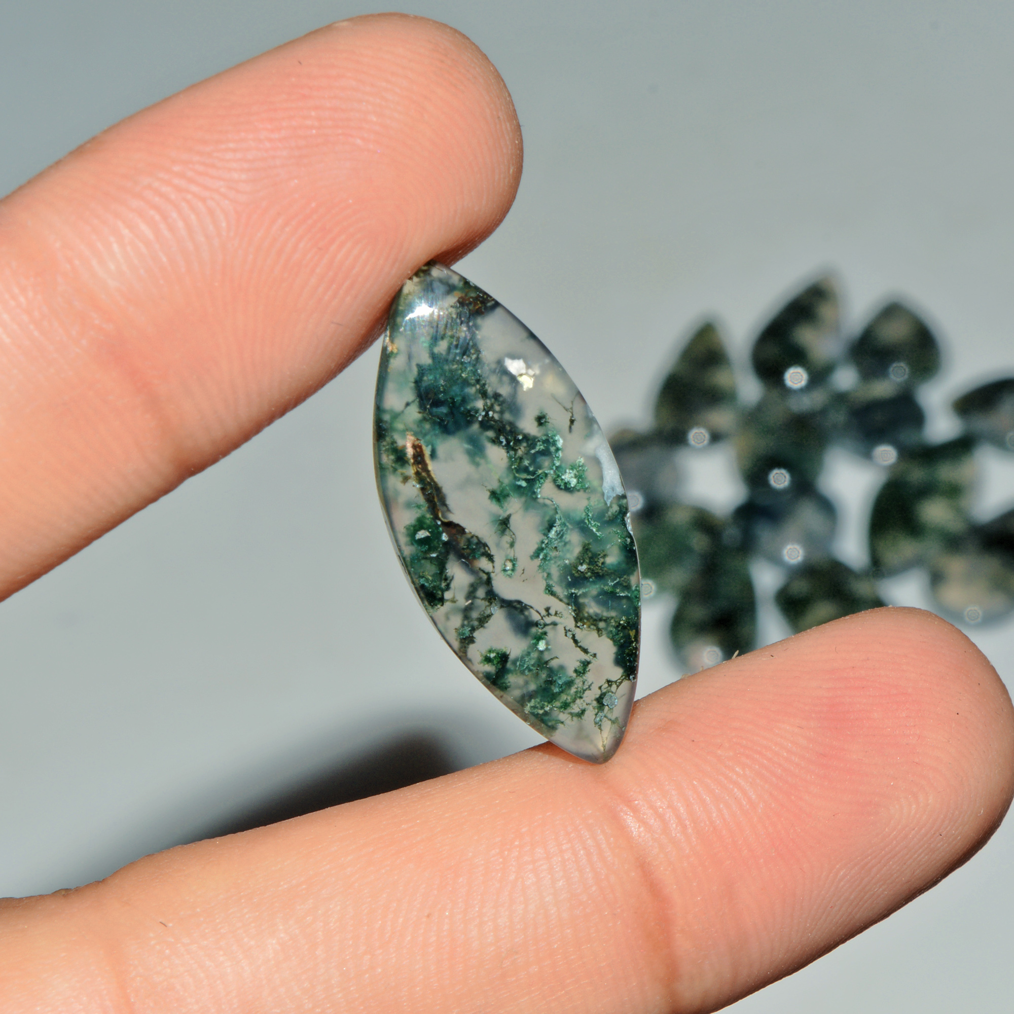 14 Pcs 125 Cts Natural Green Moss Agate Cabochon Loose Gemstone Lot For Jewelry 29X12 14X13mm 18146