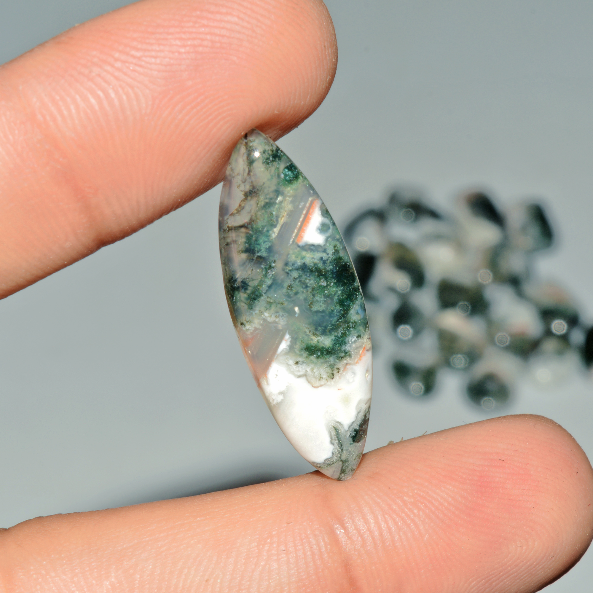 20 Pcs 150 Cts Natural Green Moss Agate Cabochon Loose Gemstone Lot For Jewelry 32X10 11X10mm 18147