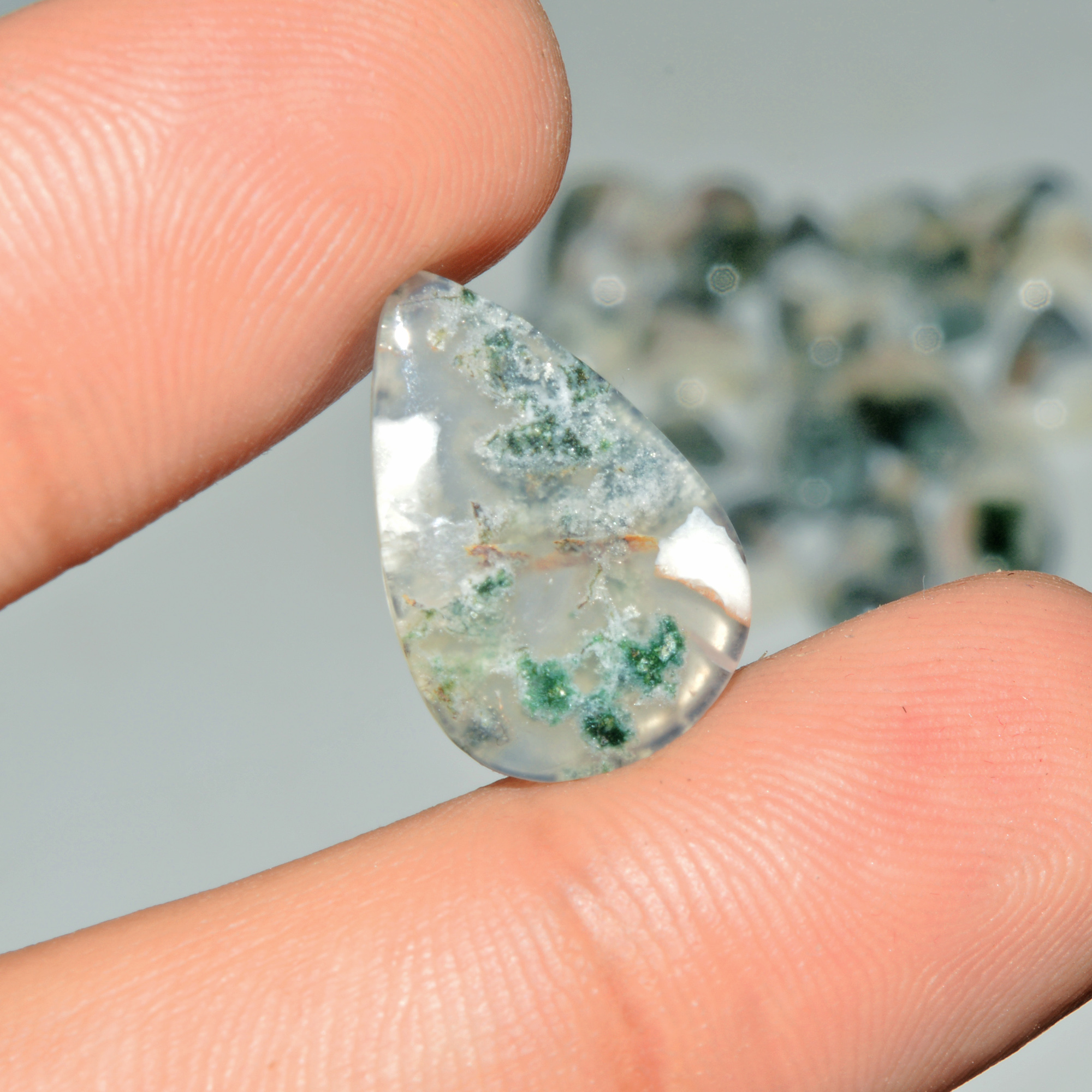 16 Pcs 149 Cts Green Moss Agate Cabochon Loose Gemstone Lot Natural Crystal For Healing and Reiki 27X10 12X12mm 18148