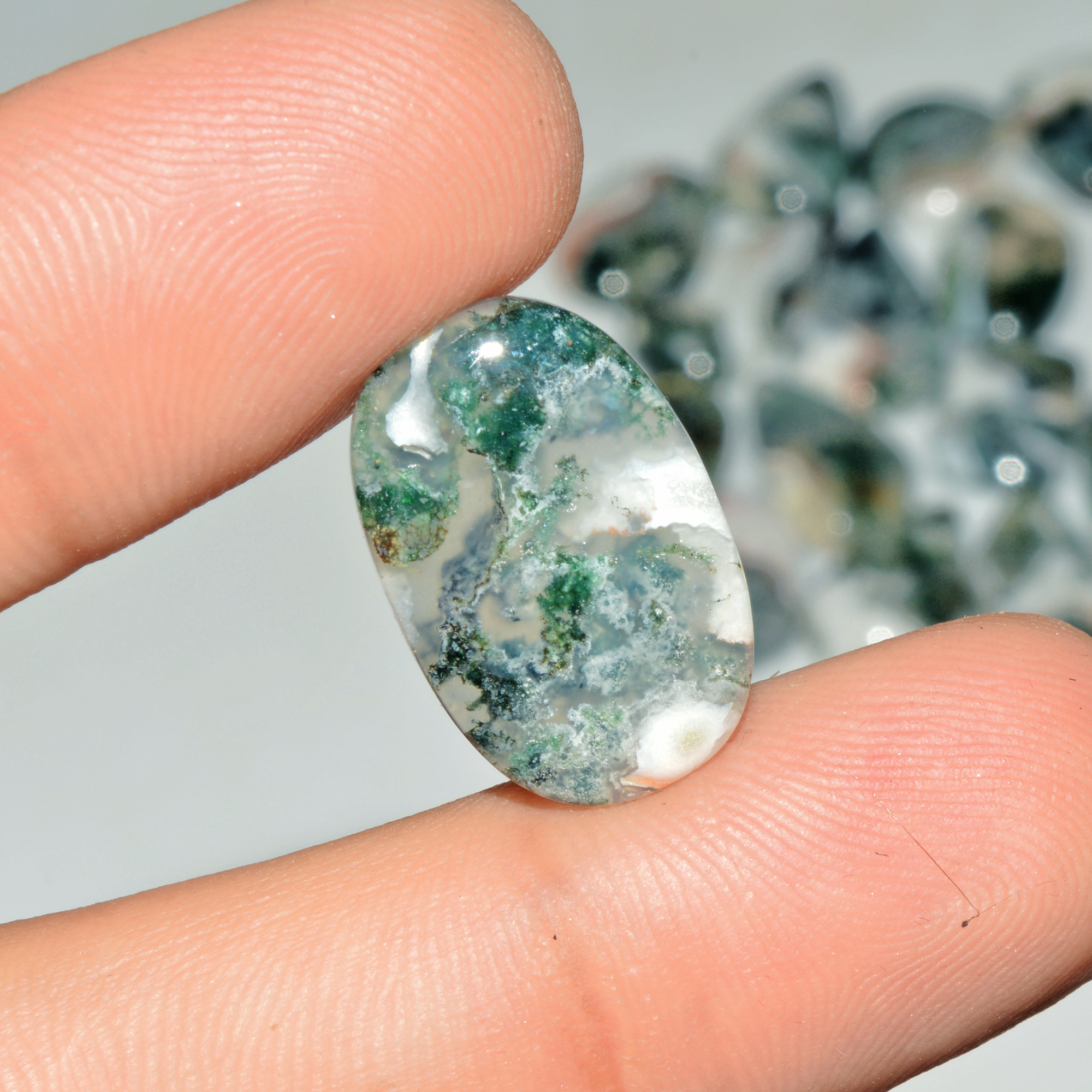 15 Pcs 174 Cts Green Moss Agate Cabochon Loose Gemstone Lot Natural Crystal For Healing and Reiki 28X13 15X15mm 18150