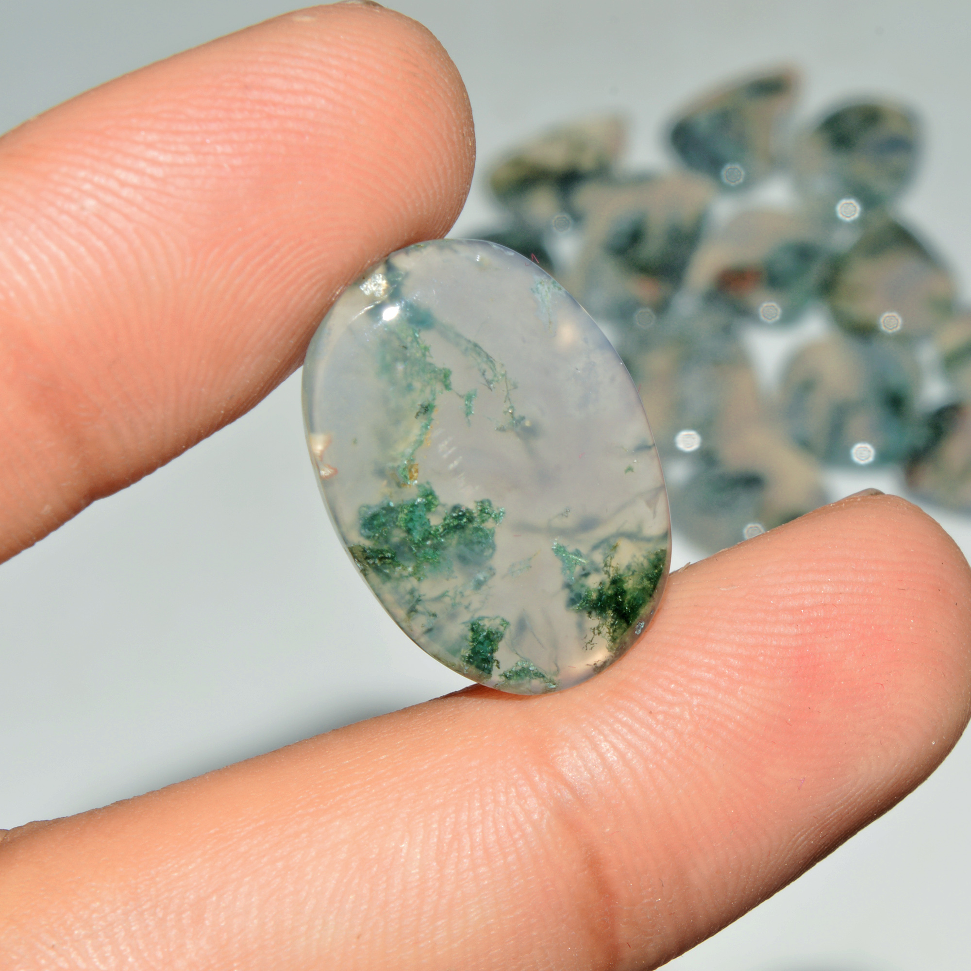 15 Pcs 154 Cts Green Moss Agate Cabochon Loose Gemstone Lot Natural Crystal For Healing and Reiki 22X15 15X15mm 18152