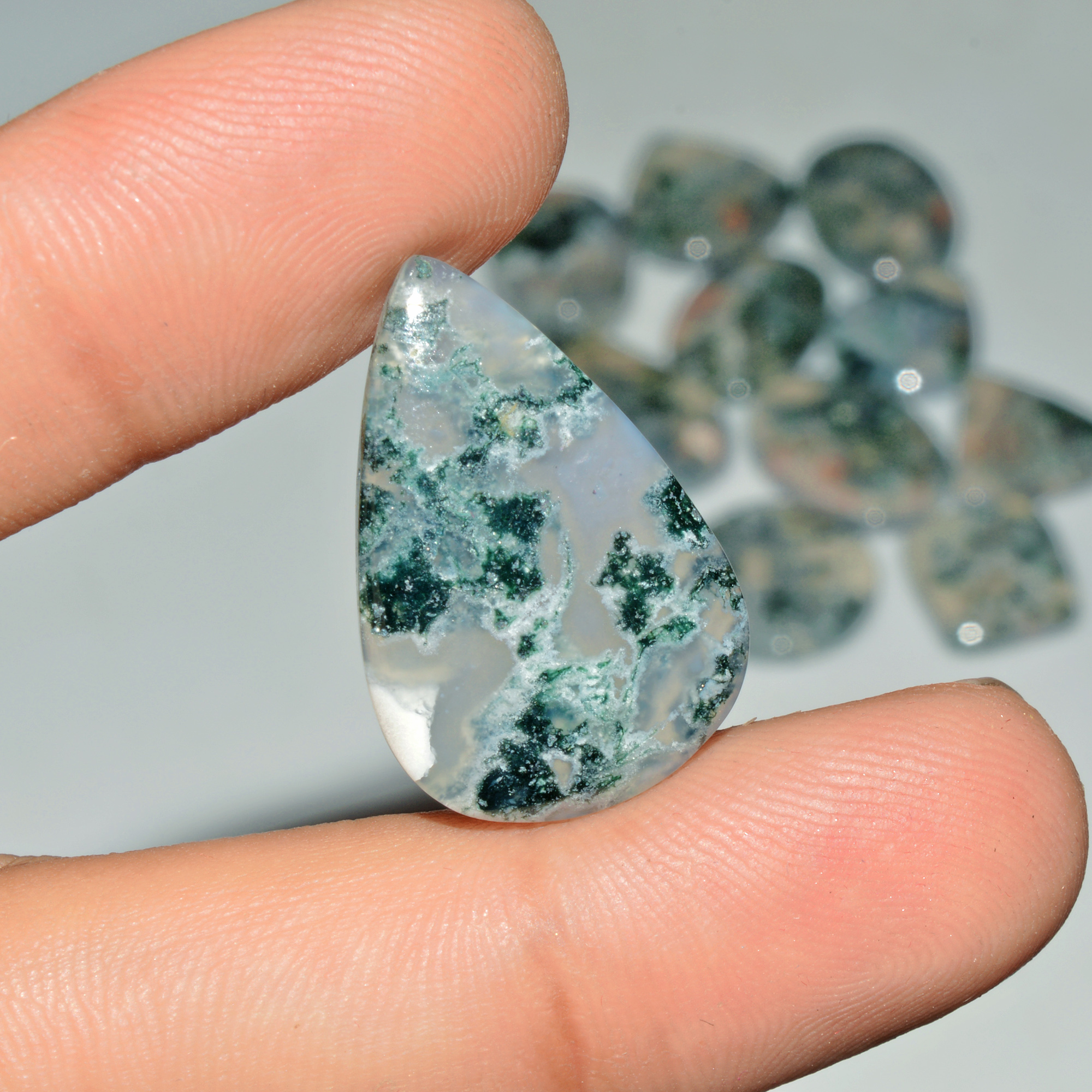 12 Pcs 191 Cts Green Moss Agate Cabochon Loose Gemstone Lot Natural Crystal For Healing and Reiki 27X16 20X17mm 18153