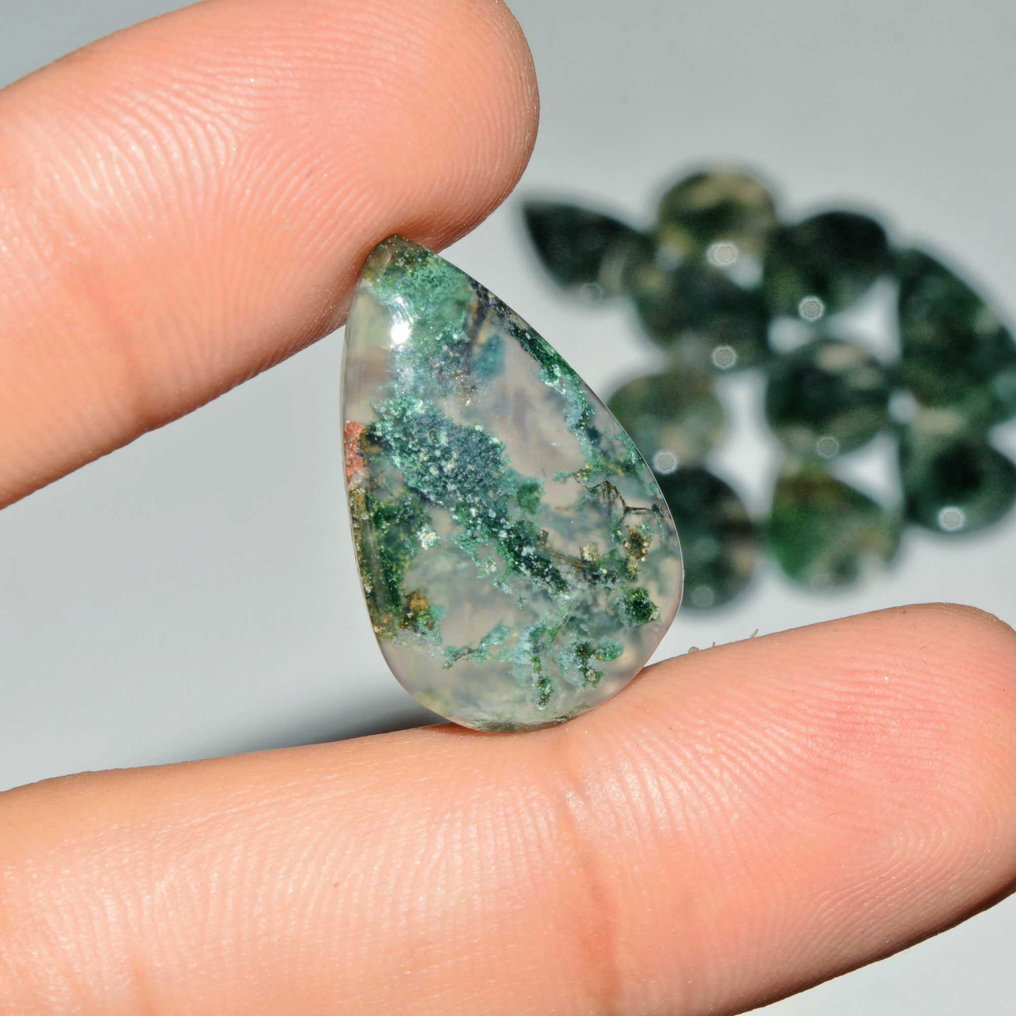 12 Pcs 137 Cts Green Moss Agate Cabochon Loose Gemstone Lot Natural Crystal For Healing and Reiki 31X15 15X15mm 18154