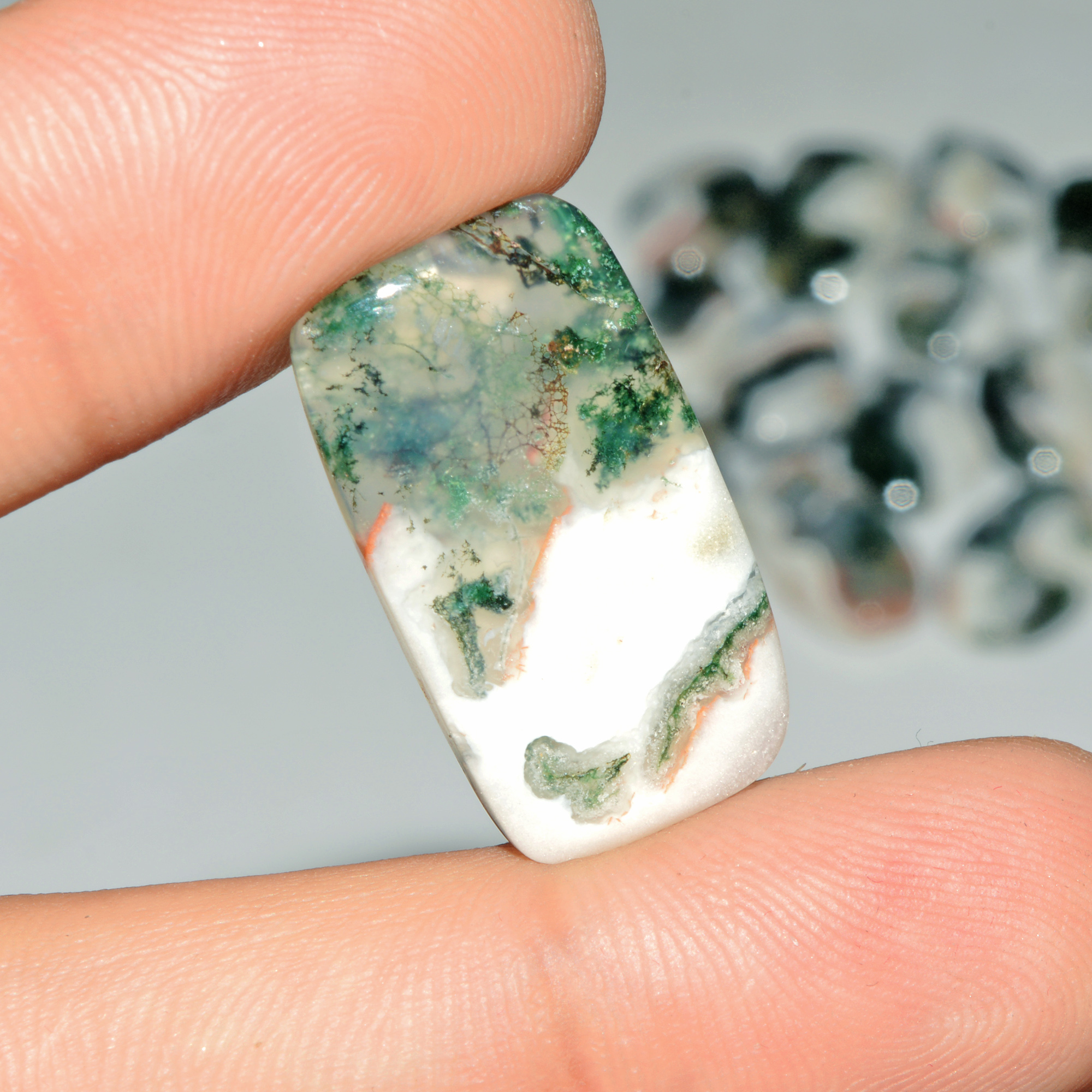 13 Pcs 189 Cts Green Moss Agate Cabochon Loose Gemstone Lot Natural Crystal For Healing and Reiki 25X14 17X15mm 18155