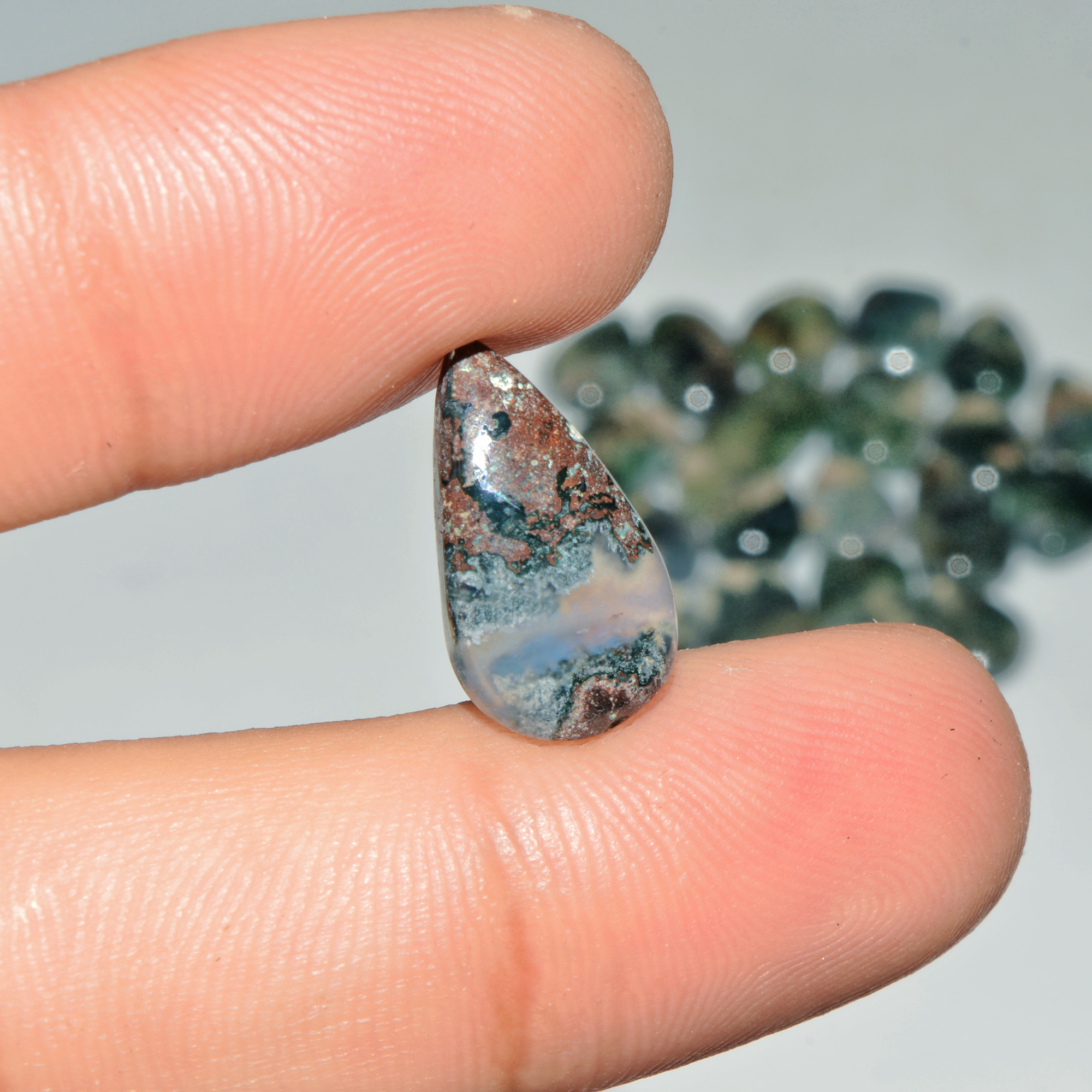 20 Pcs 98 Cts Green Moss Agate Cabochon Loose Gemstone Lot Natural Crystal For Healing and Reiki 25X8 10X8mm 18156